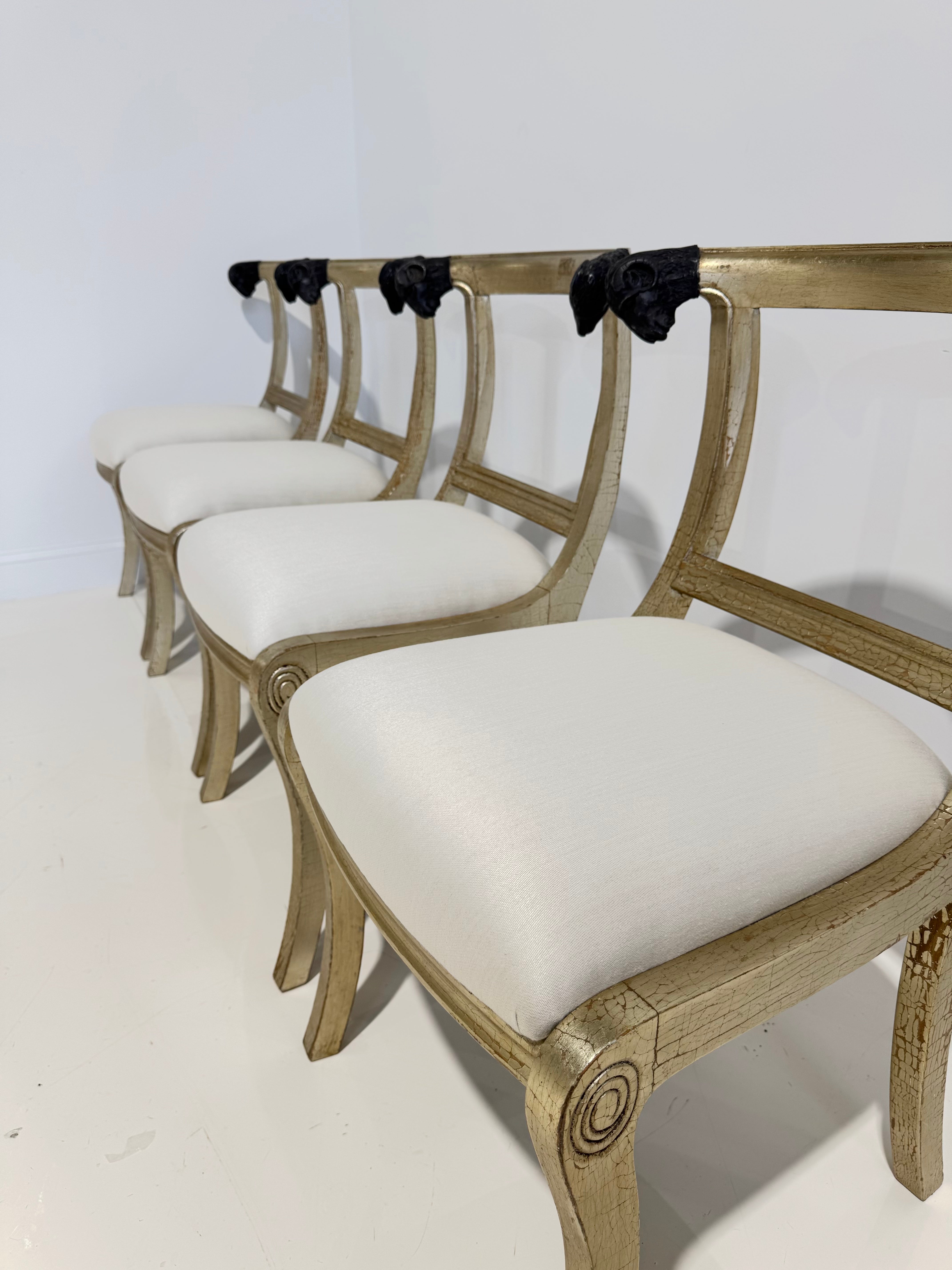 Vintage Ram's Head Chairs, Set of 4