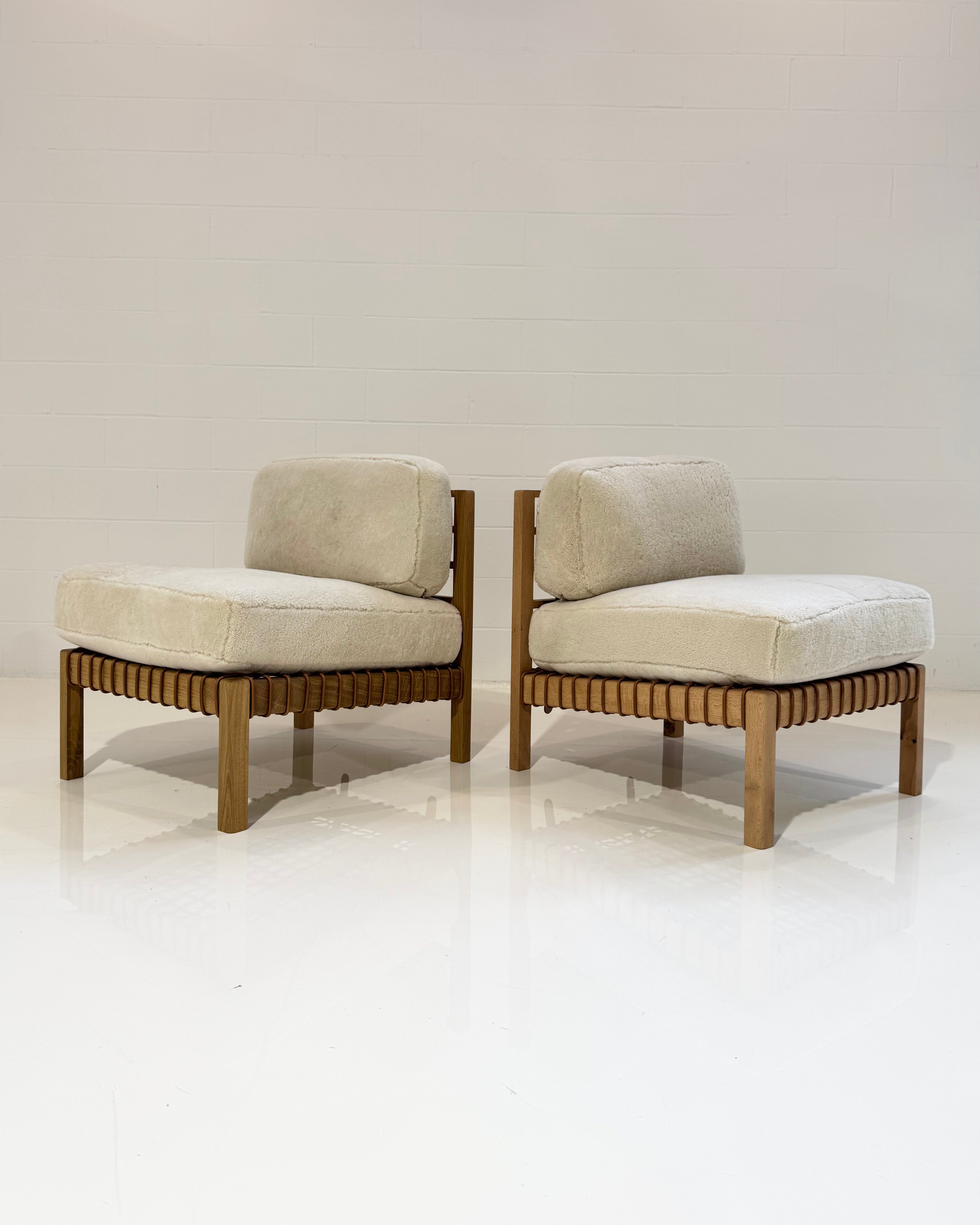 Mochi Easy Chair | Pair in Ivory Shearling and Oak
