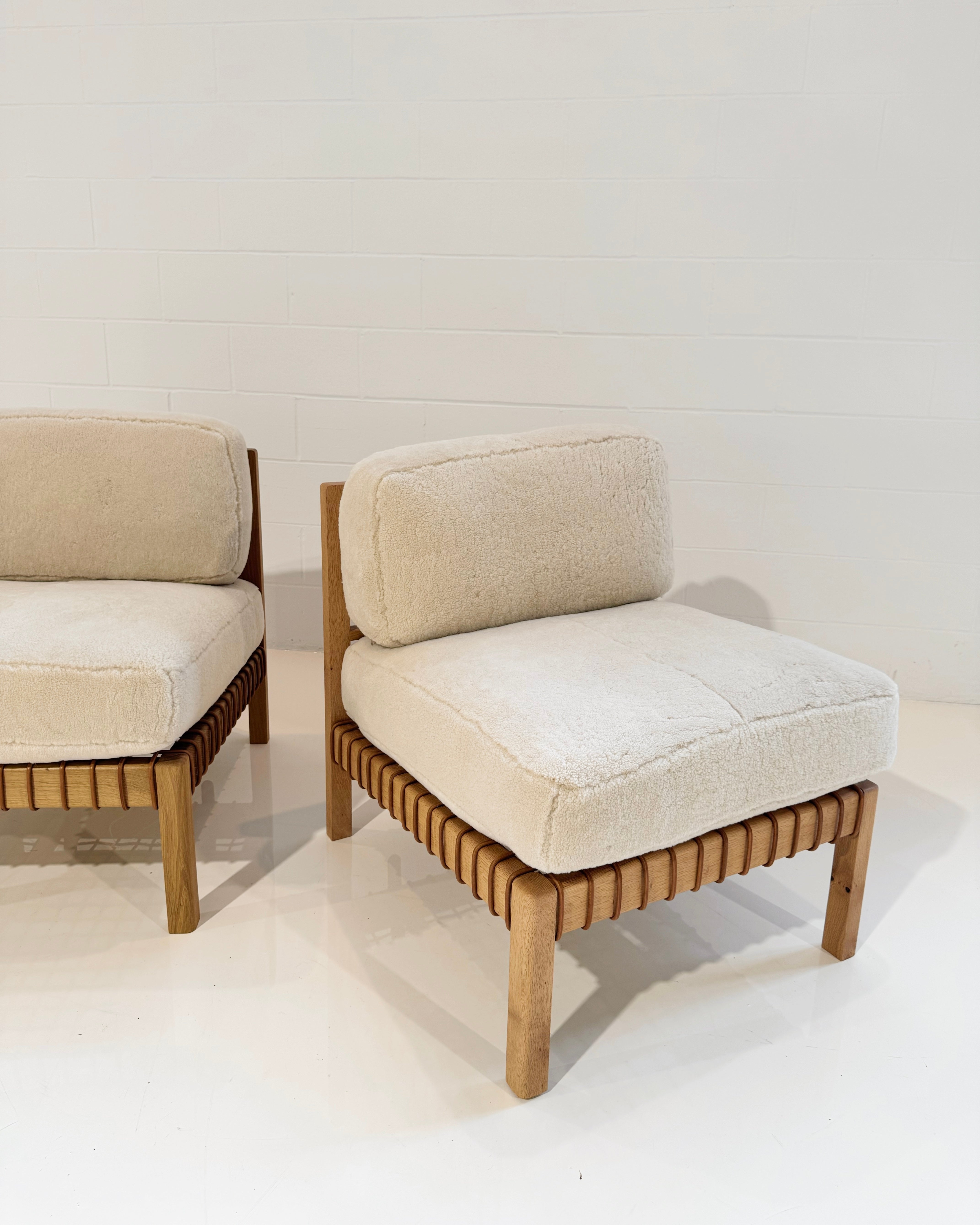 Mochi Easy Chair | Pair in Ivory Shearling and Oak