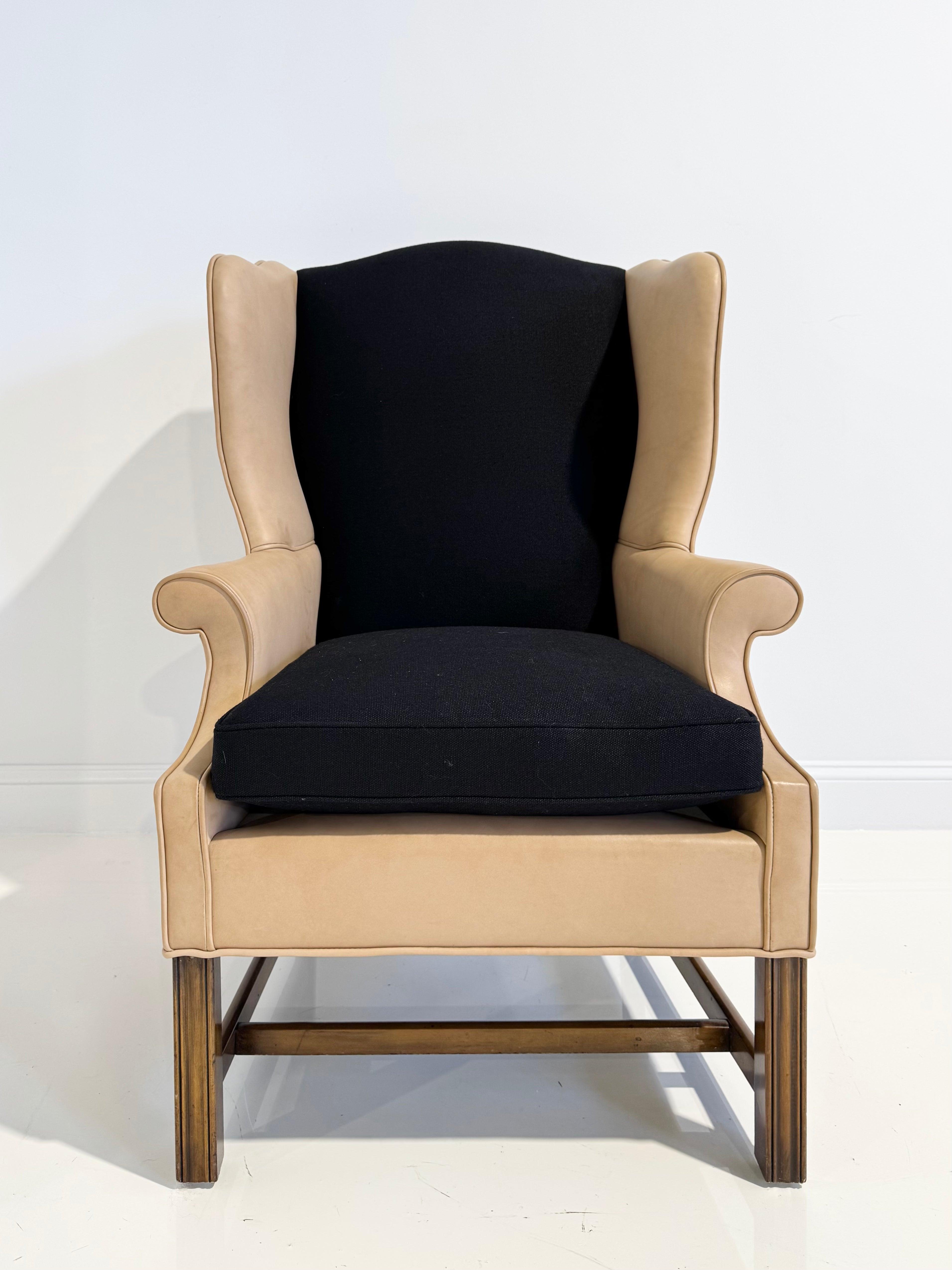 Vintage Wingback in Sorenson Leather and Rose Uniacke Linen