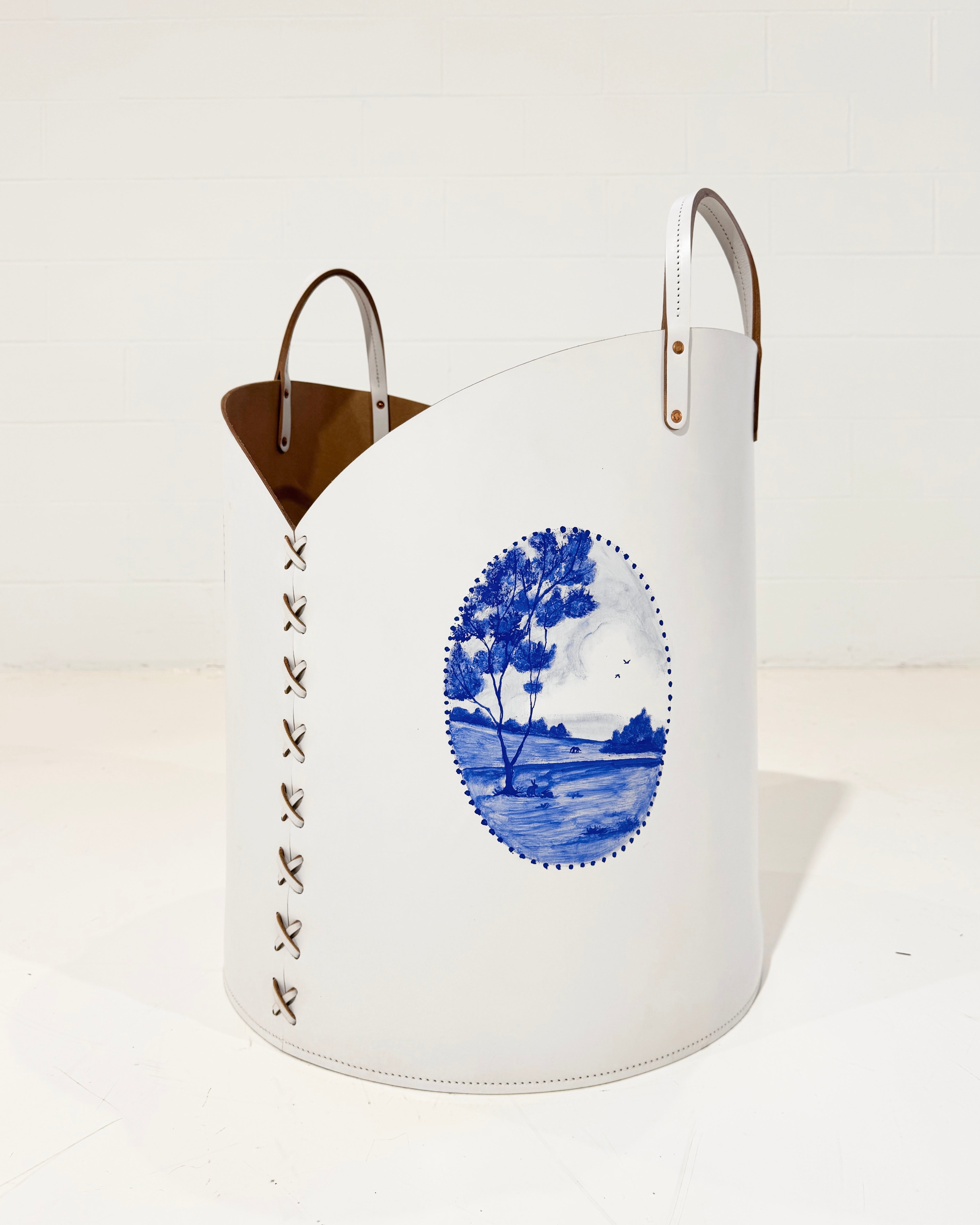 Log Basket, Hand-Painted, One-of-a-Kind