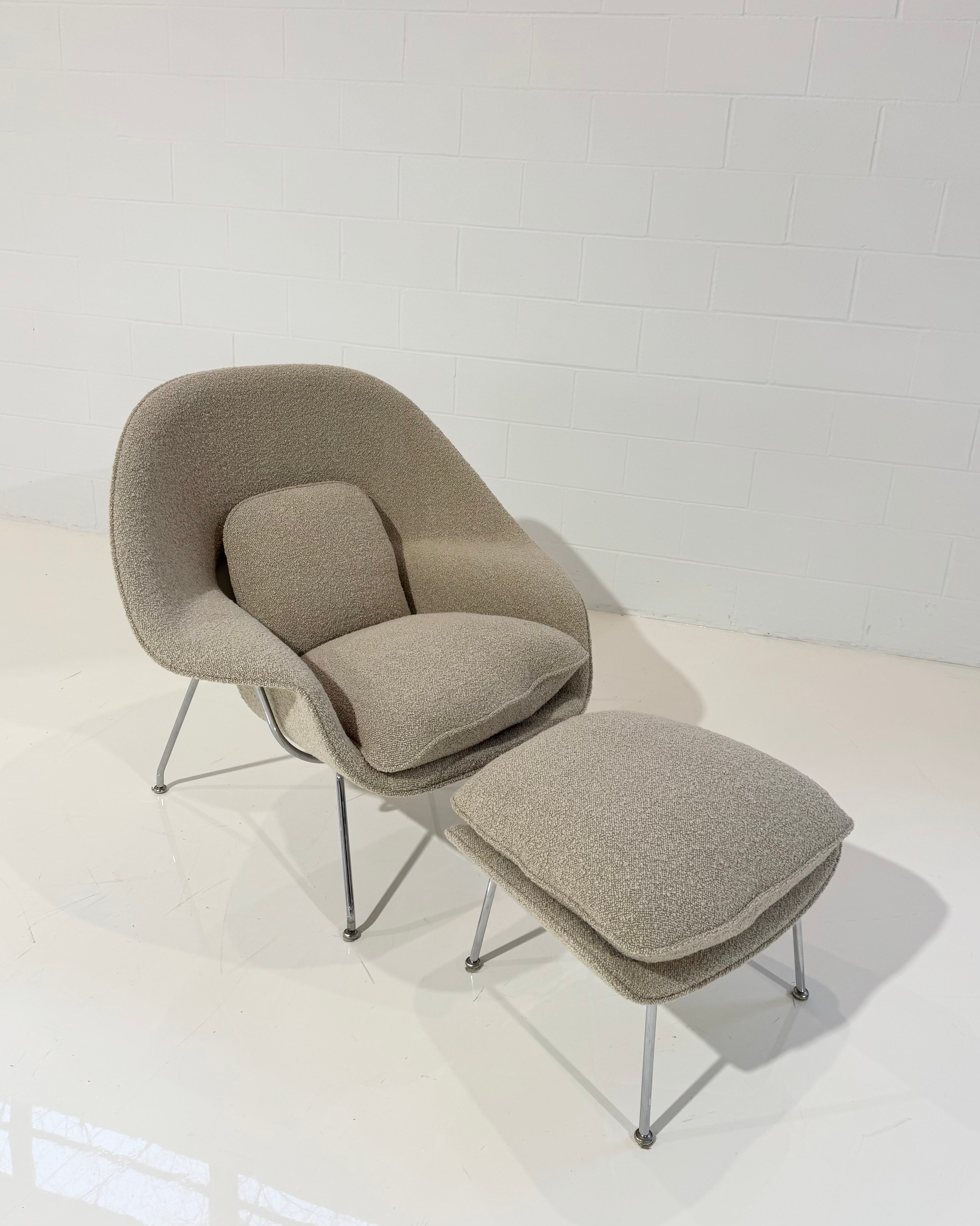 Bespoke Womb Chair and Ottoman in Dedar Karakorum