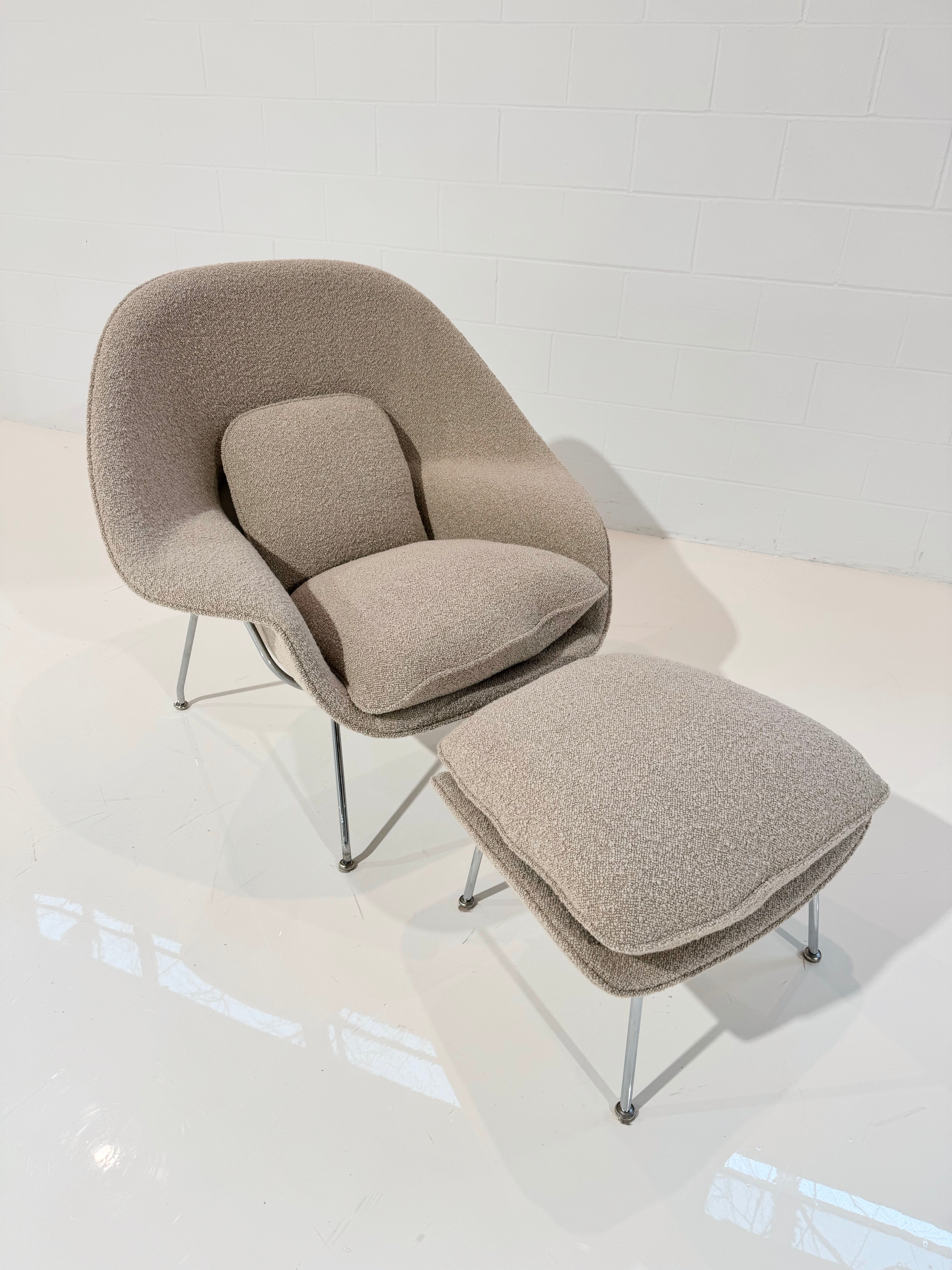 Bespoke Womb Chair and Ottoman in Dedar Karakorum