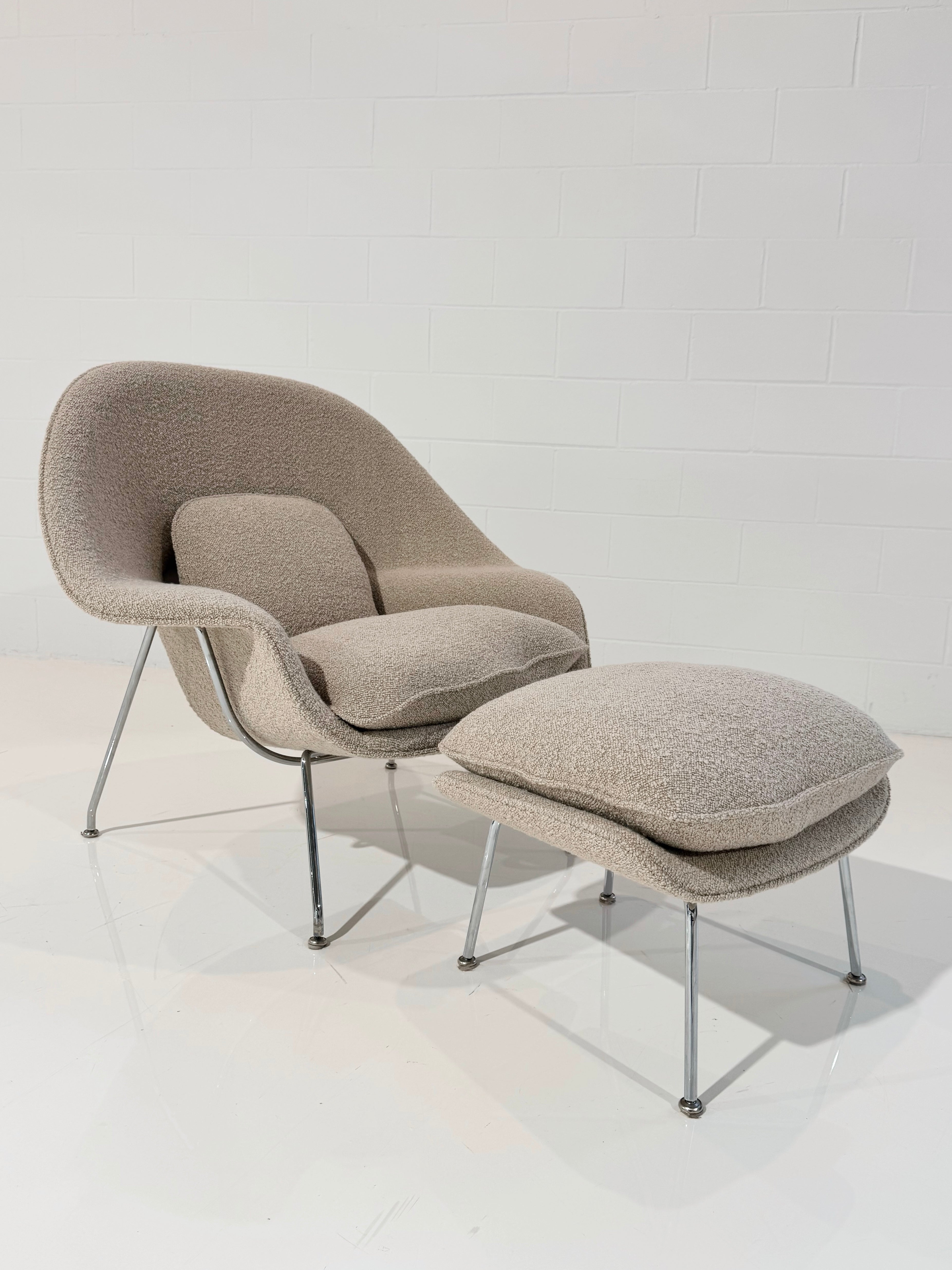 Bespoke Womb Chair and Ottoman in Dedar Karakorum