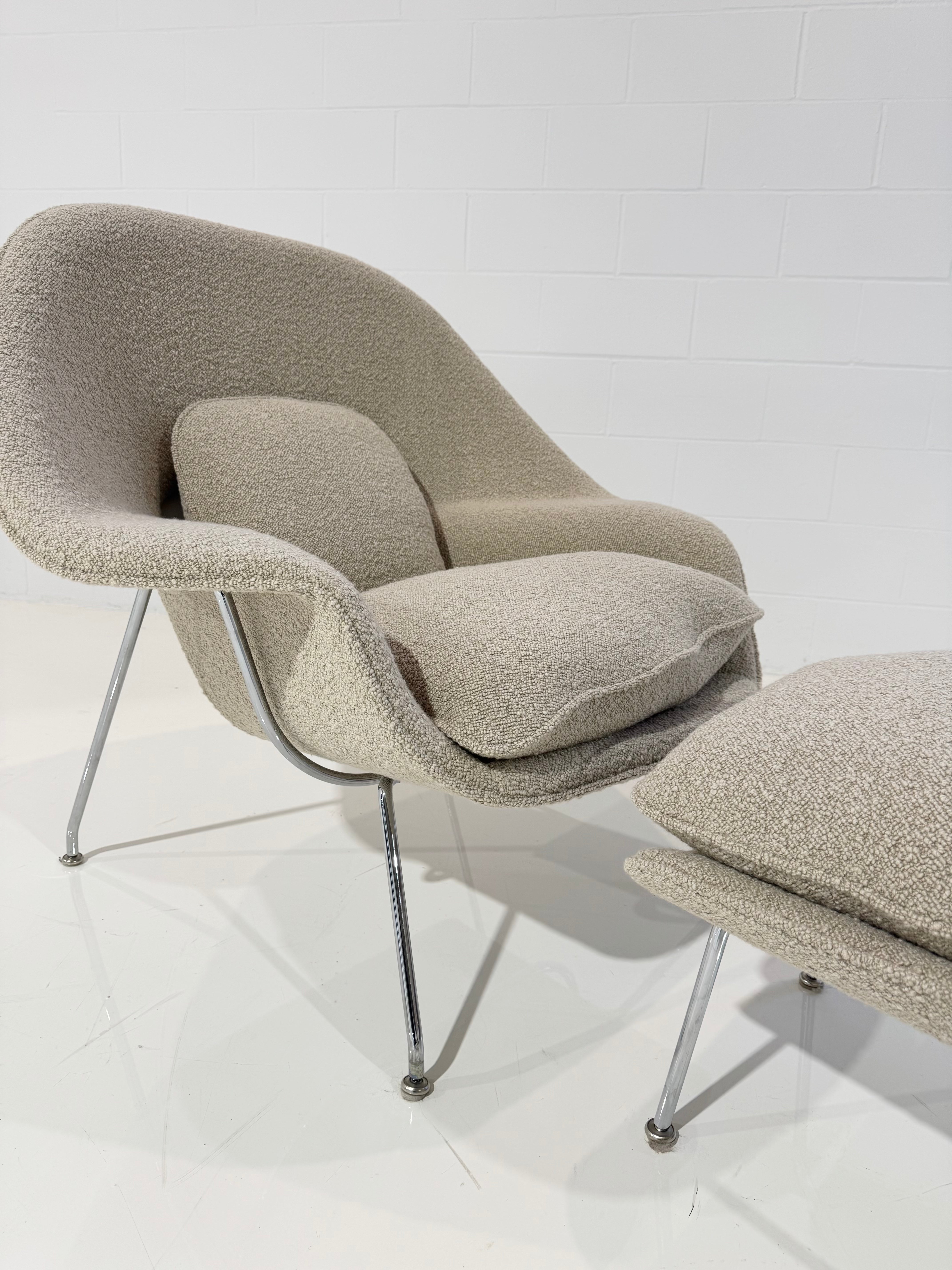 Bespoke Womb Chair and Ottoman in Dedar Karakorum