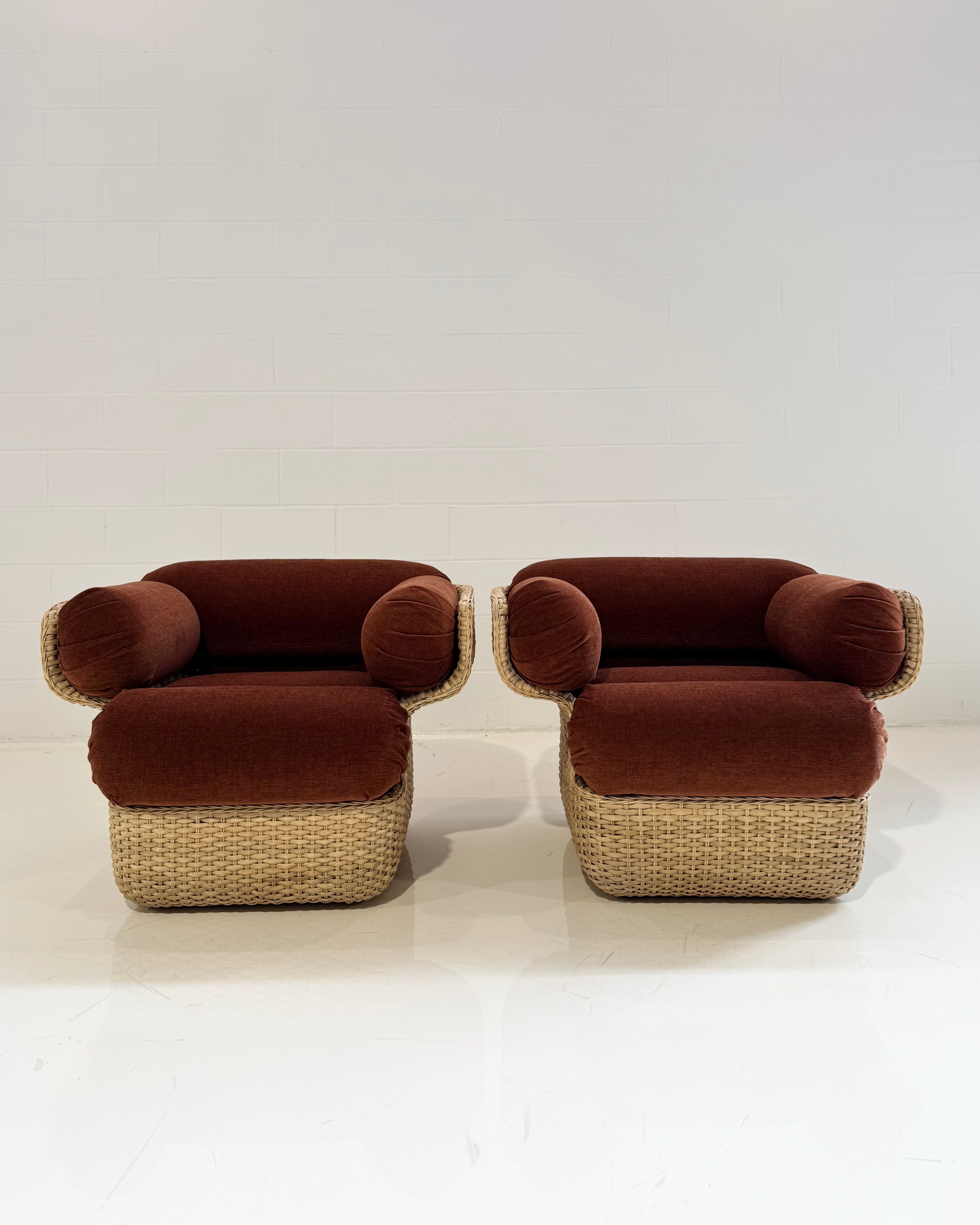 Basket Lounge Chair in Dedar Belsuede Chenille, Pair