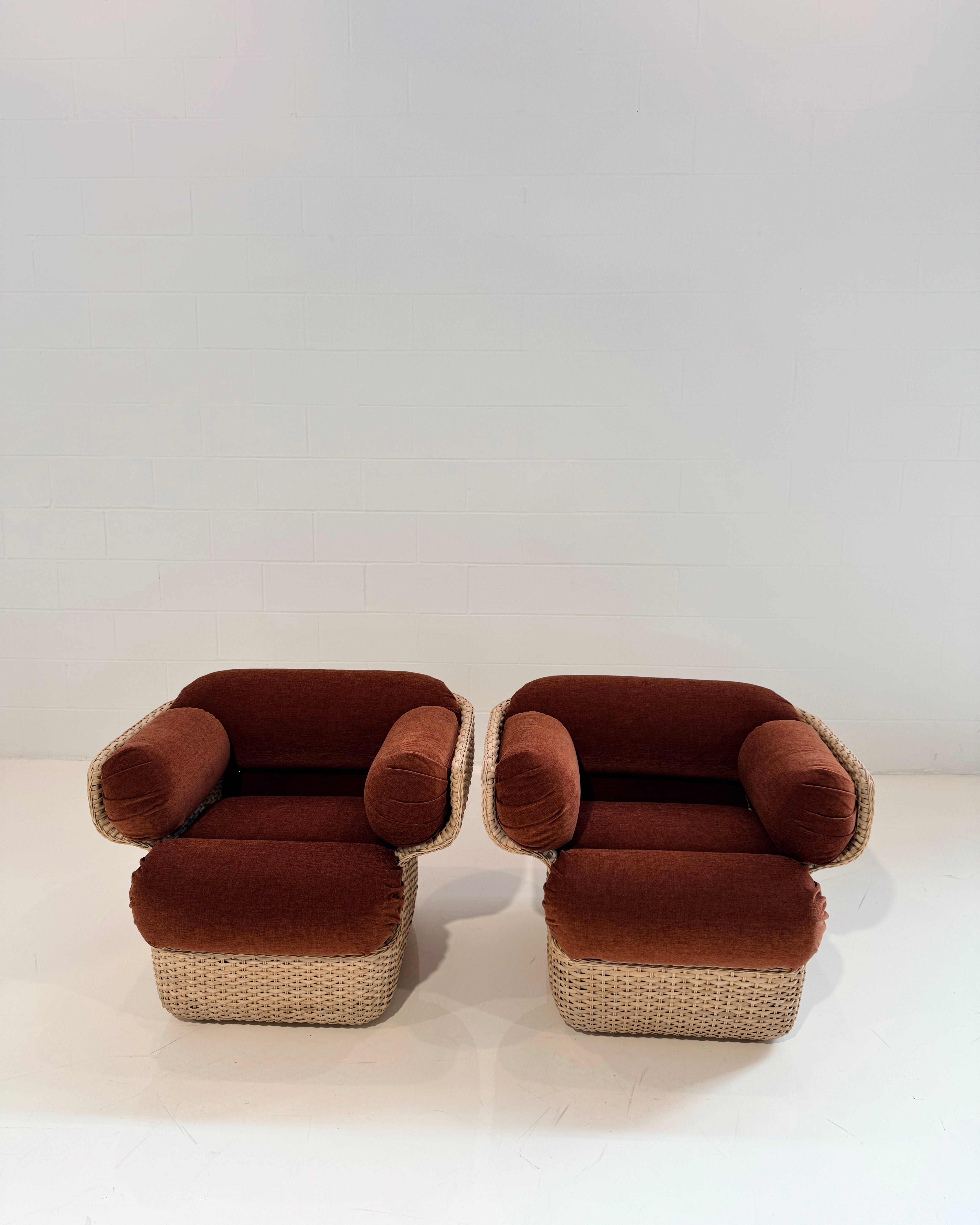 Basket Lounge Chair in Dedar Belsuede Chenille, Pair