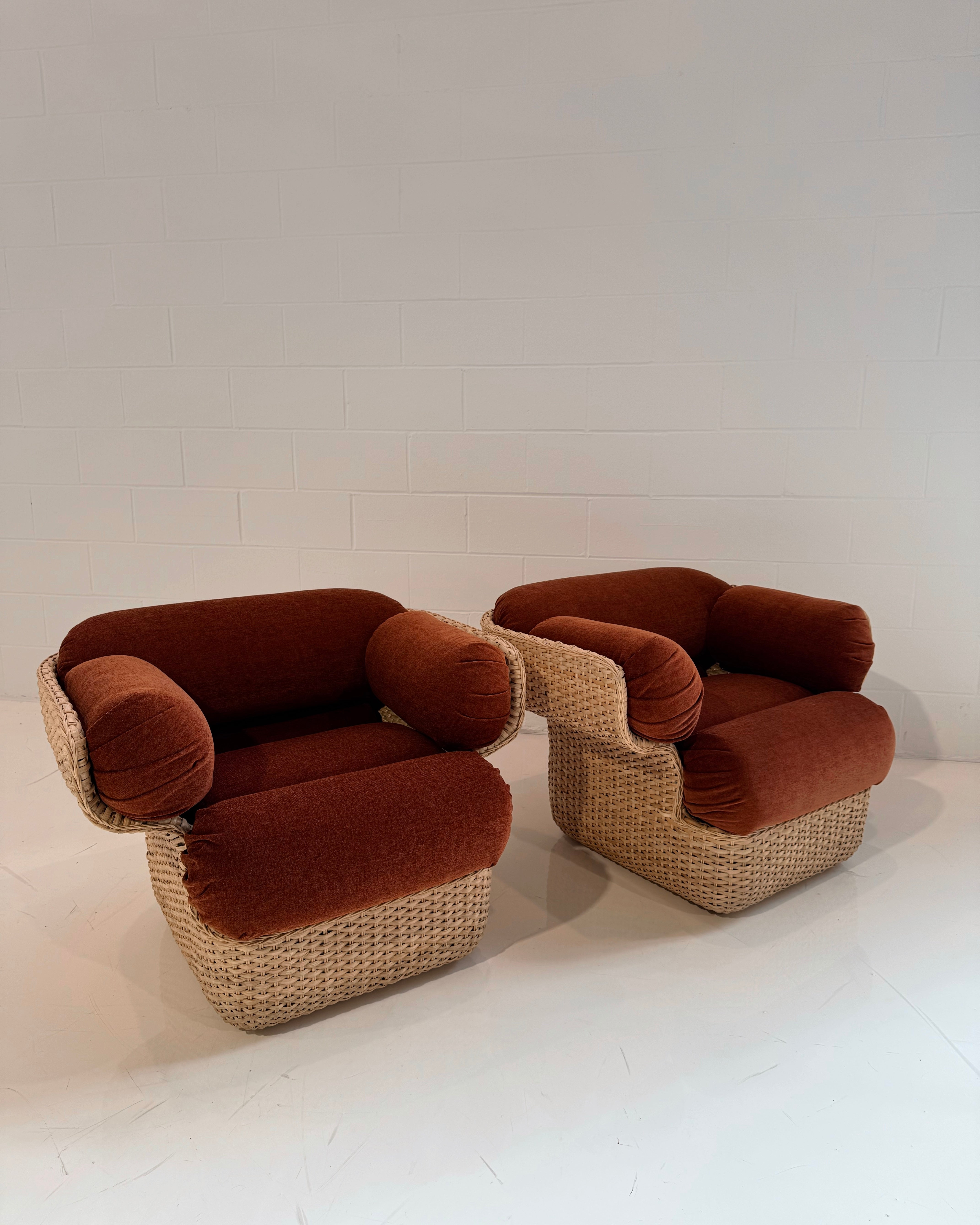 Basket Lounge Chair in Dedar Belsuede Chenille, Pair