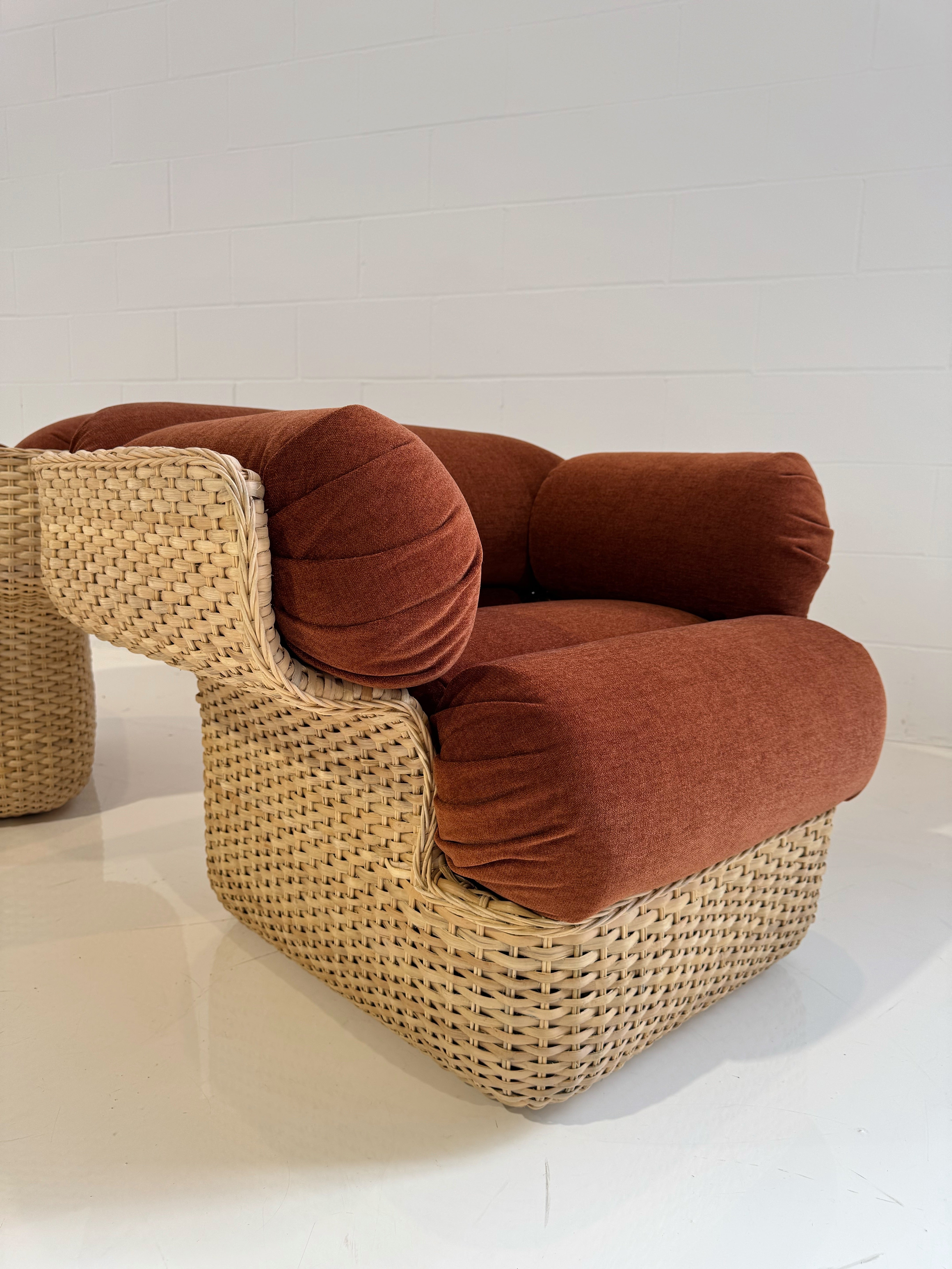 Basket Lounge Chair in Dedar Belsuede Chenille, Pair