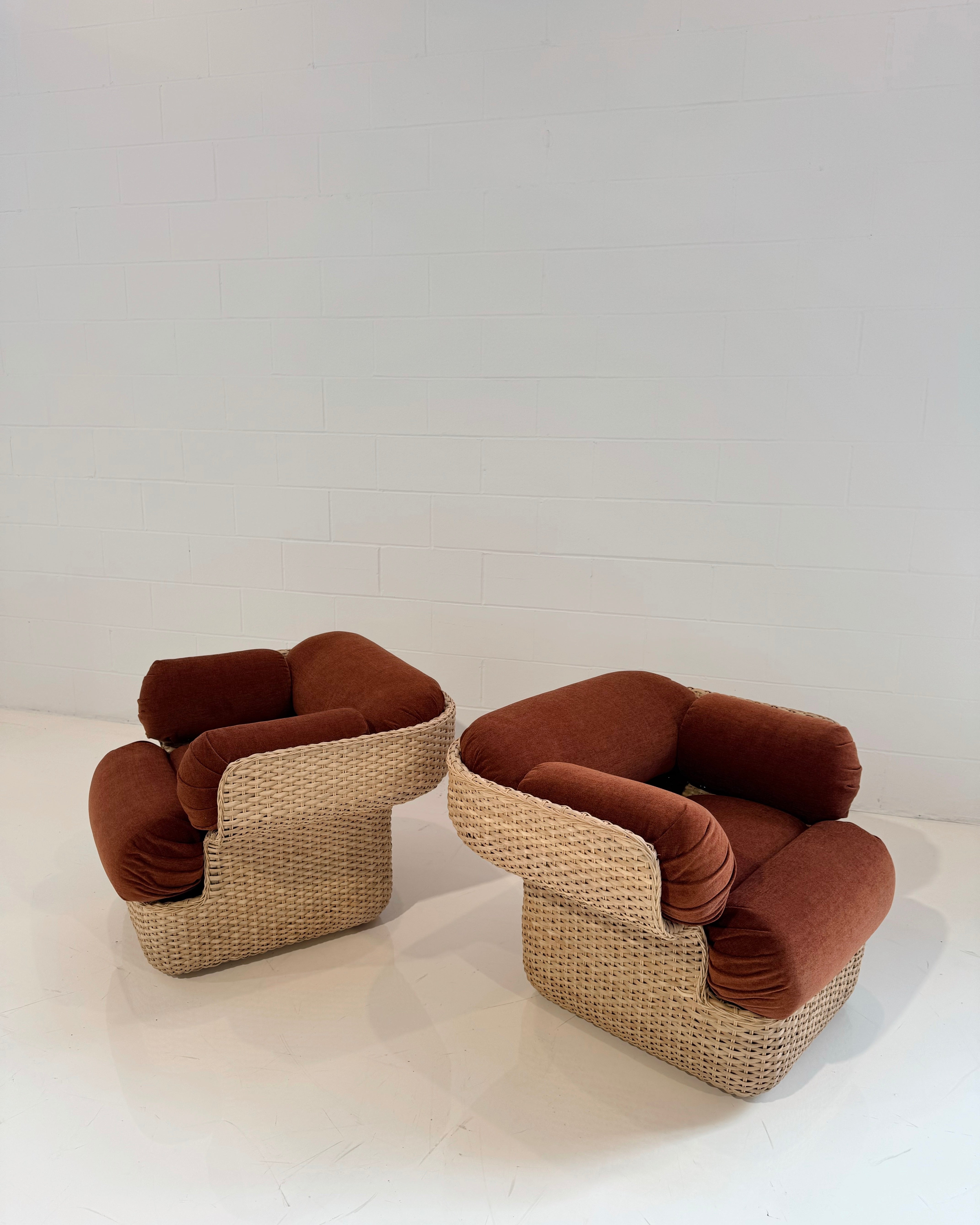 Basket Lounge Chair in Dedar Belsuede Chenille, Pair