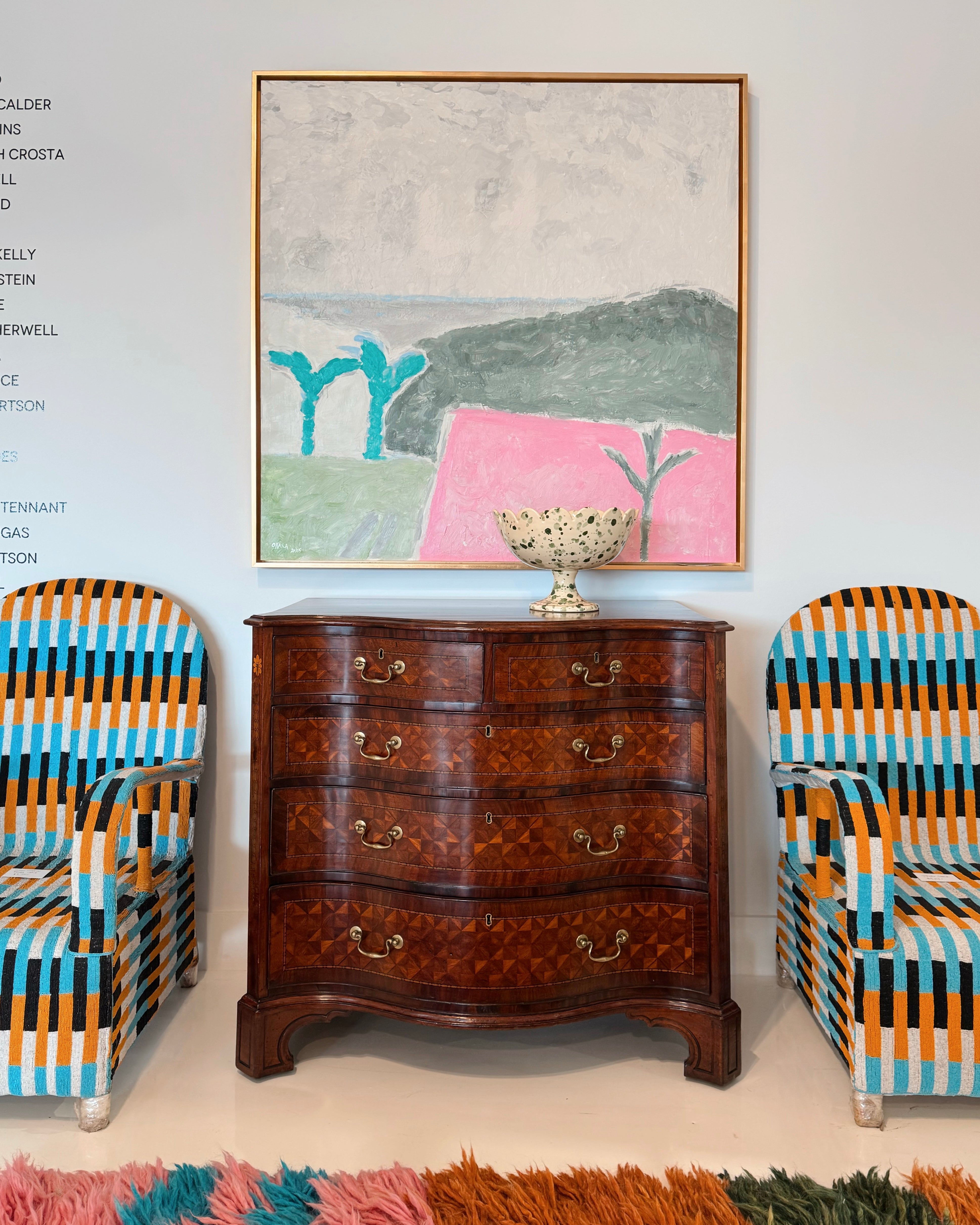 A George III Style Mahogany and Marquetry Chest of Drawers