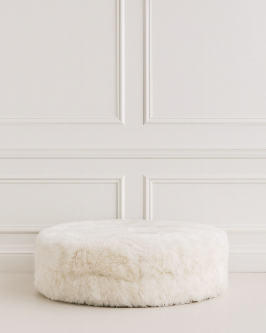The Forsyth Circle Ottoman in Natural Cashmere Goatskin