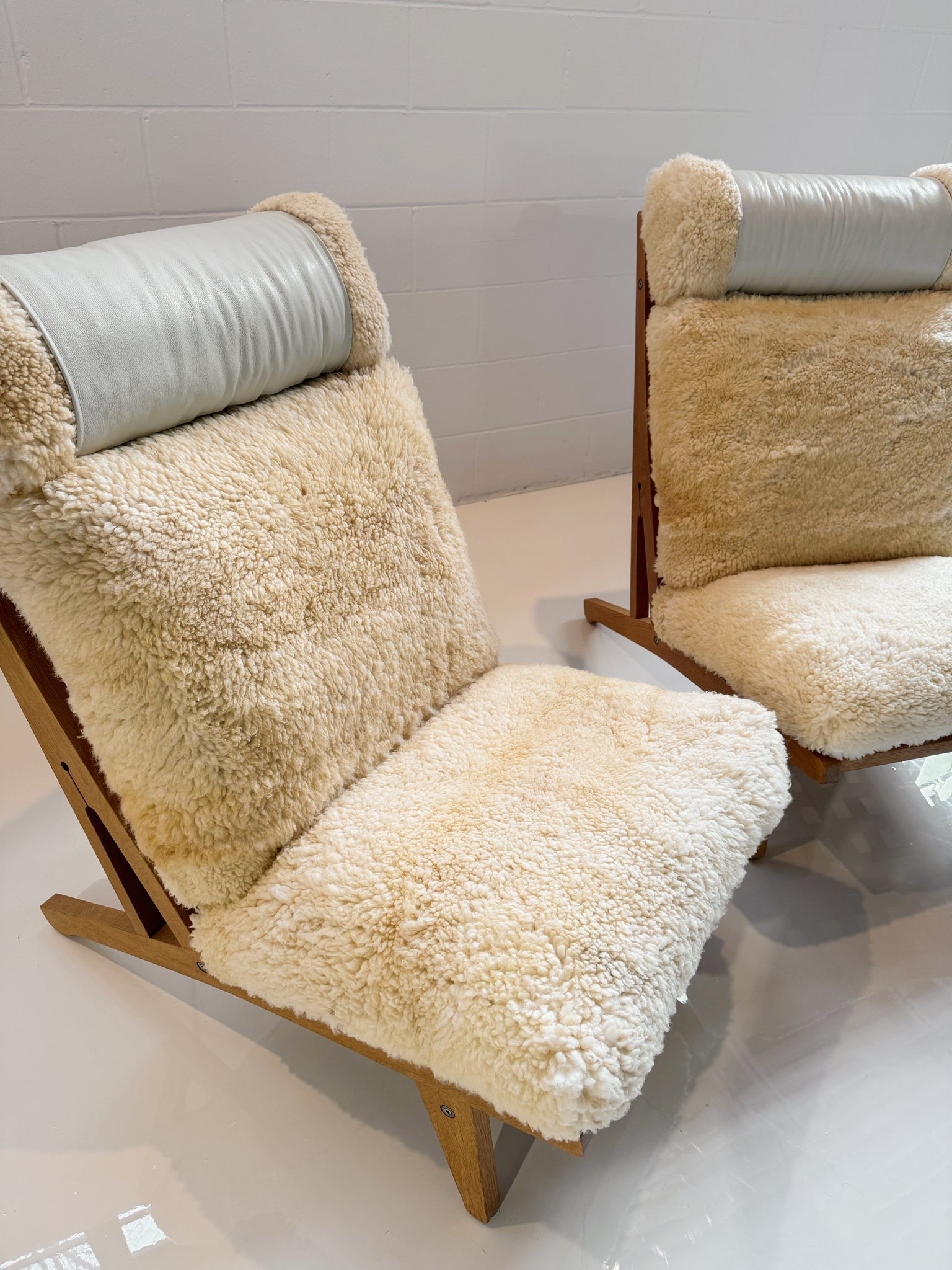Model GE 375 Lounge Chair in California Sheepskin, Two Available