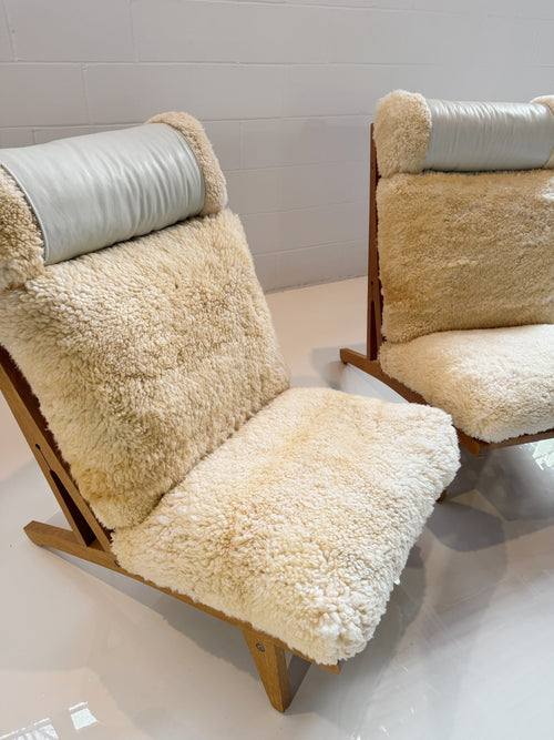 Model GE 375 Lounge Chair in California Sheepskin, Two Available
