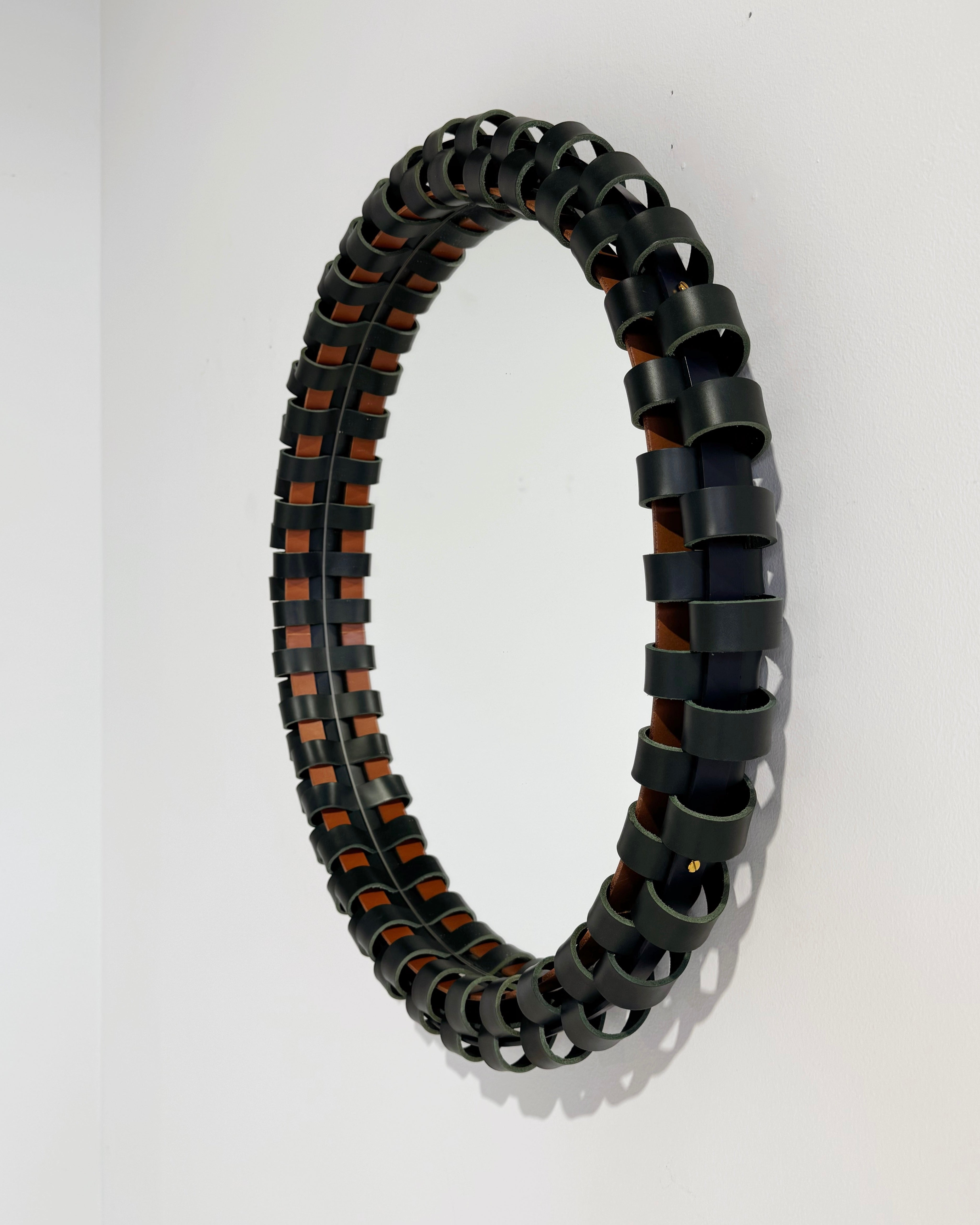 Rosette Mirror - Dark Green Leather
