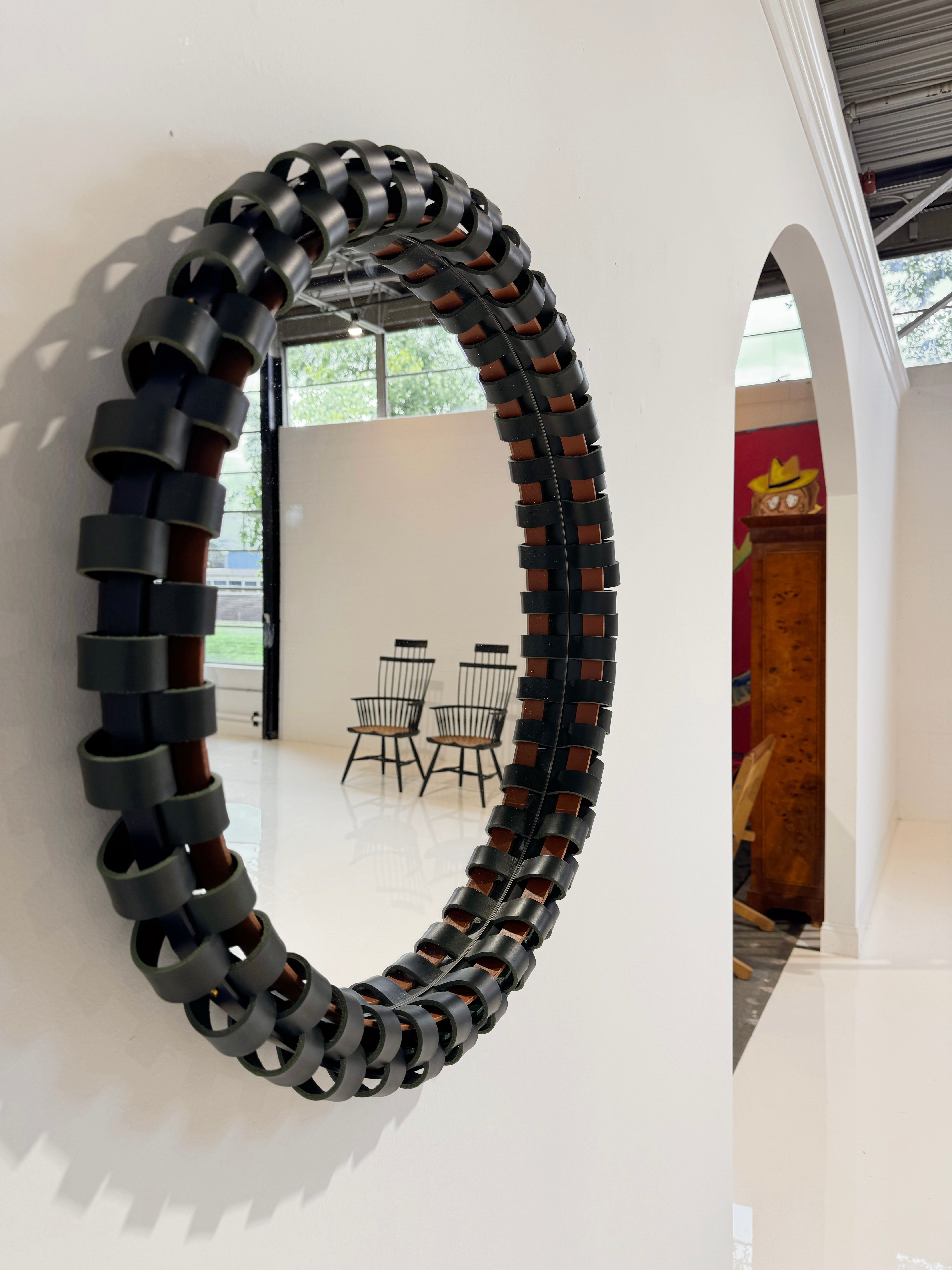 Rosette Mirror - Dark Green Leather