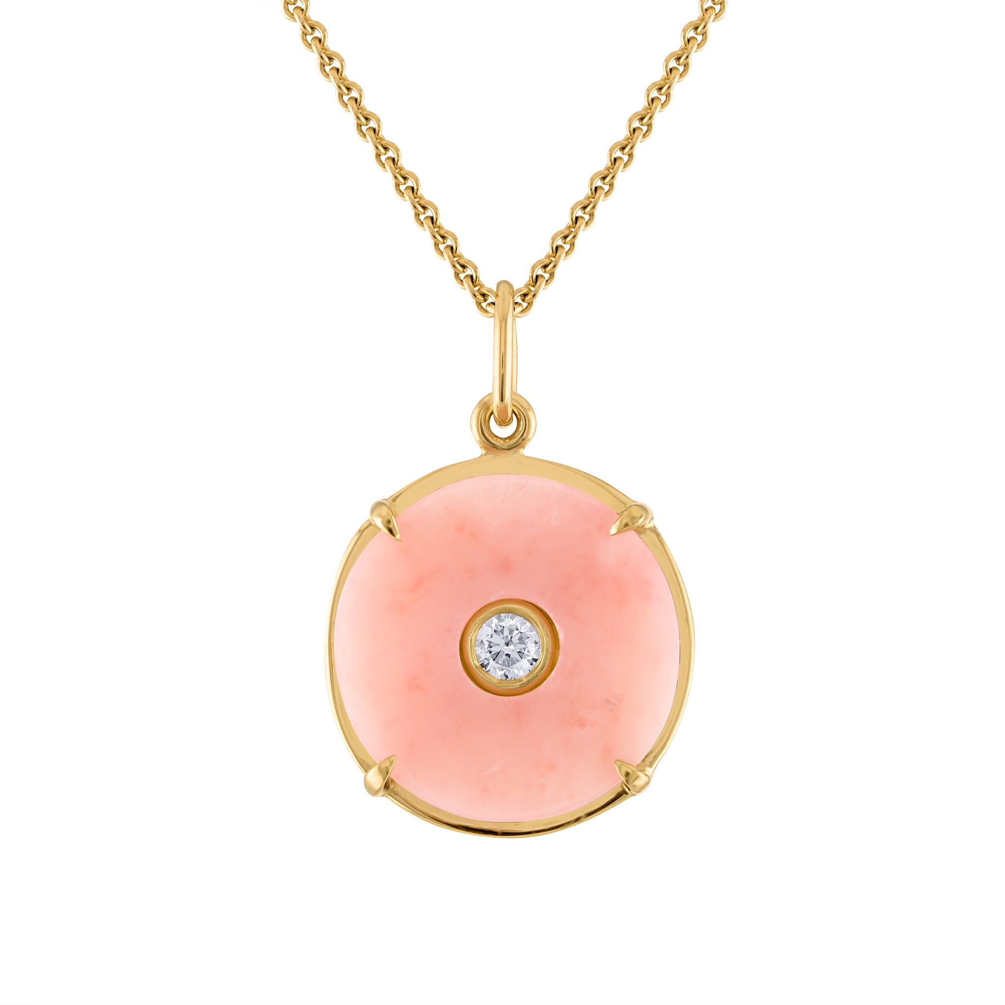 The Circle Pendant, Pink Opal and Diamond