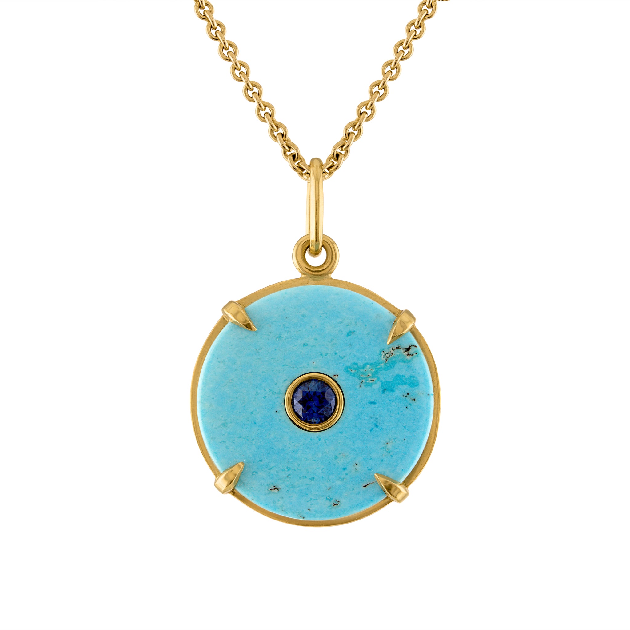 The Circle Pendant, Turquoise and Sapphire