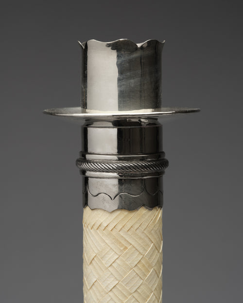 Silver and Leather Candlesticks, Pair