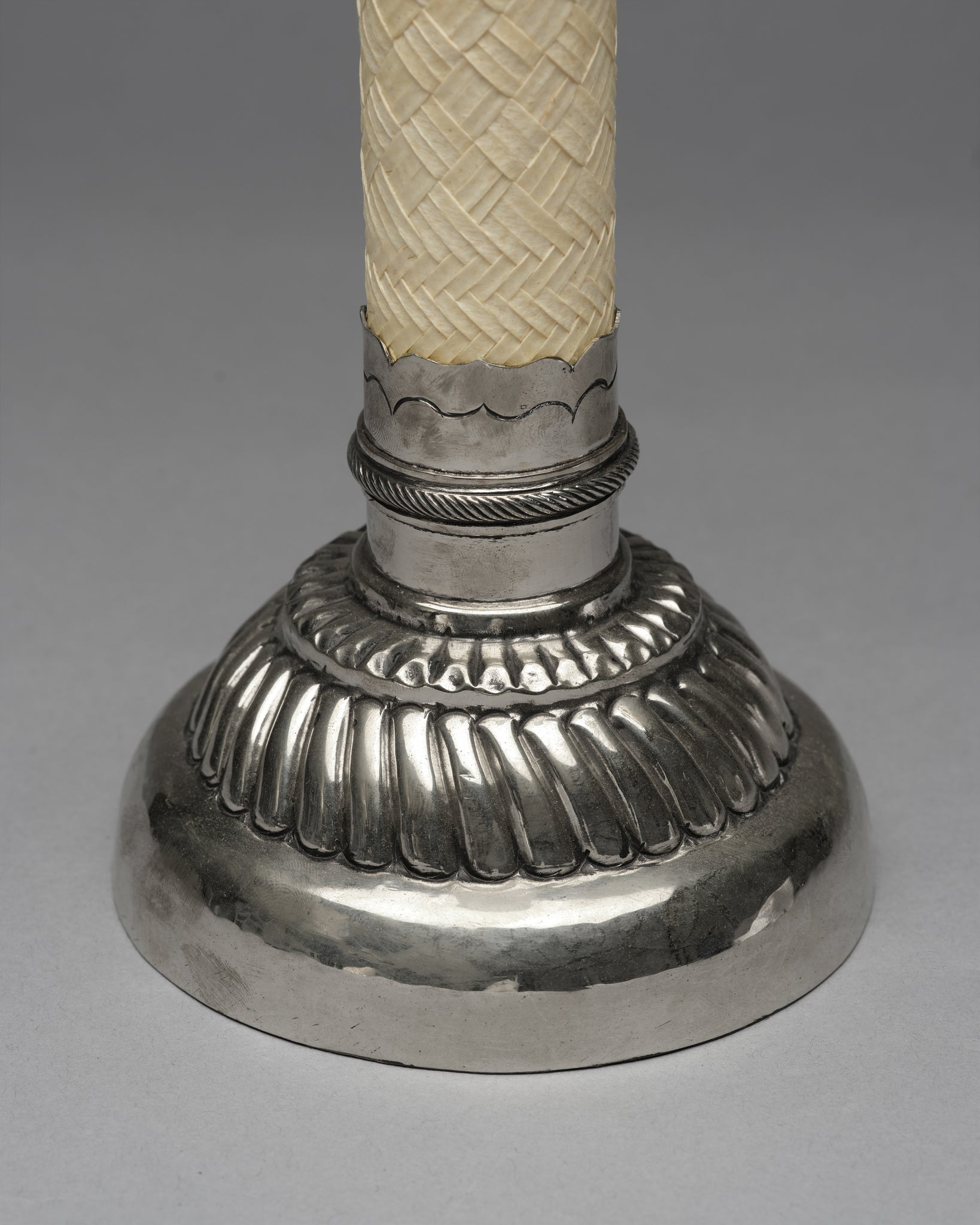 Silver and Leather Candlesticks, Pair
