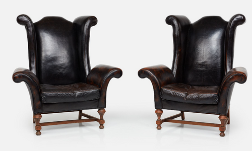 Leather Wingbacks, pair