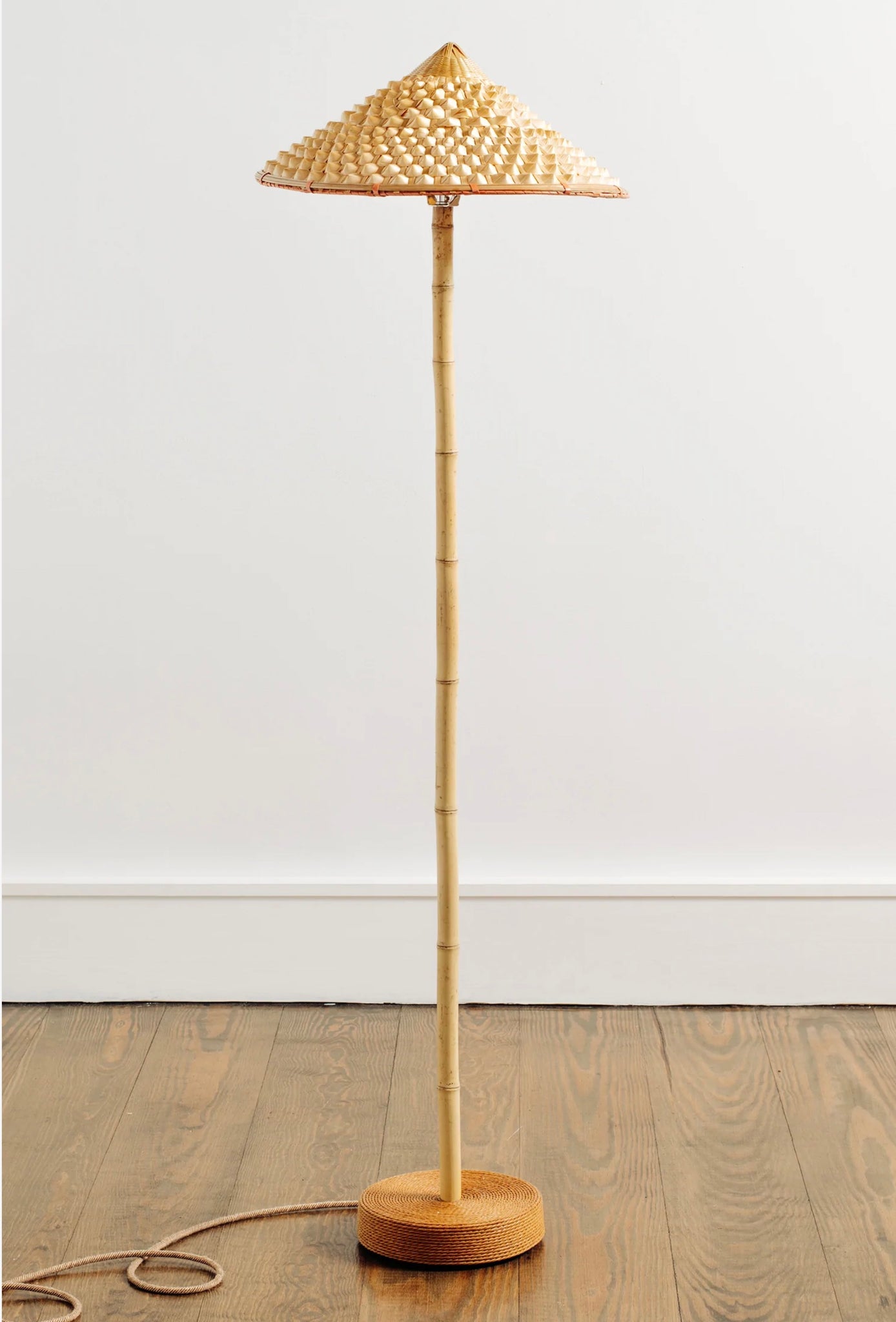 'Pagoda' Bamboo Floor Lamp with Pangolin Shade and Coiled Seagrass Base