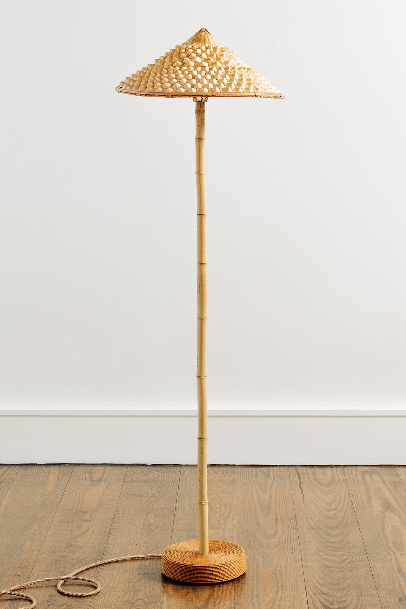 'Pagoda' Bamboo Floor Lamp with Pangolin Shade and Coiled Seagrass Base