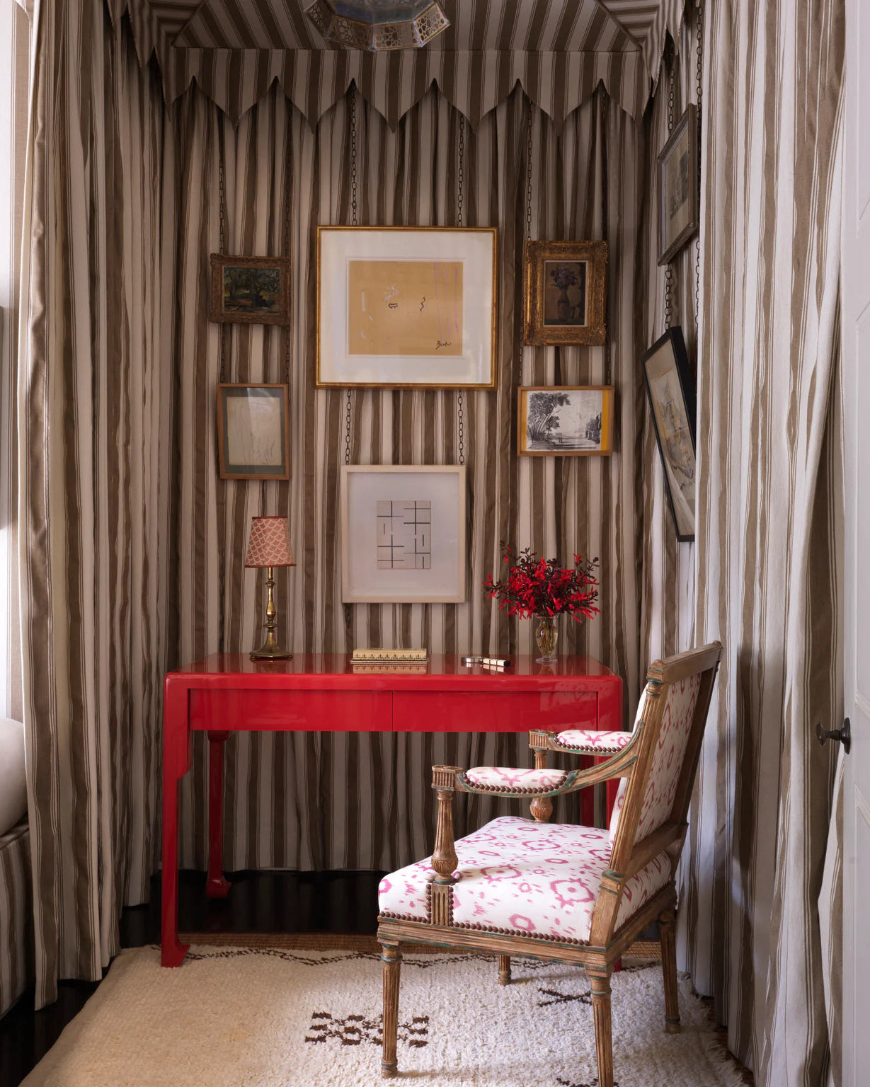 Gazebo Desk | Cinnabar/ Indigo Blue Drawer