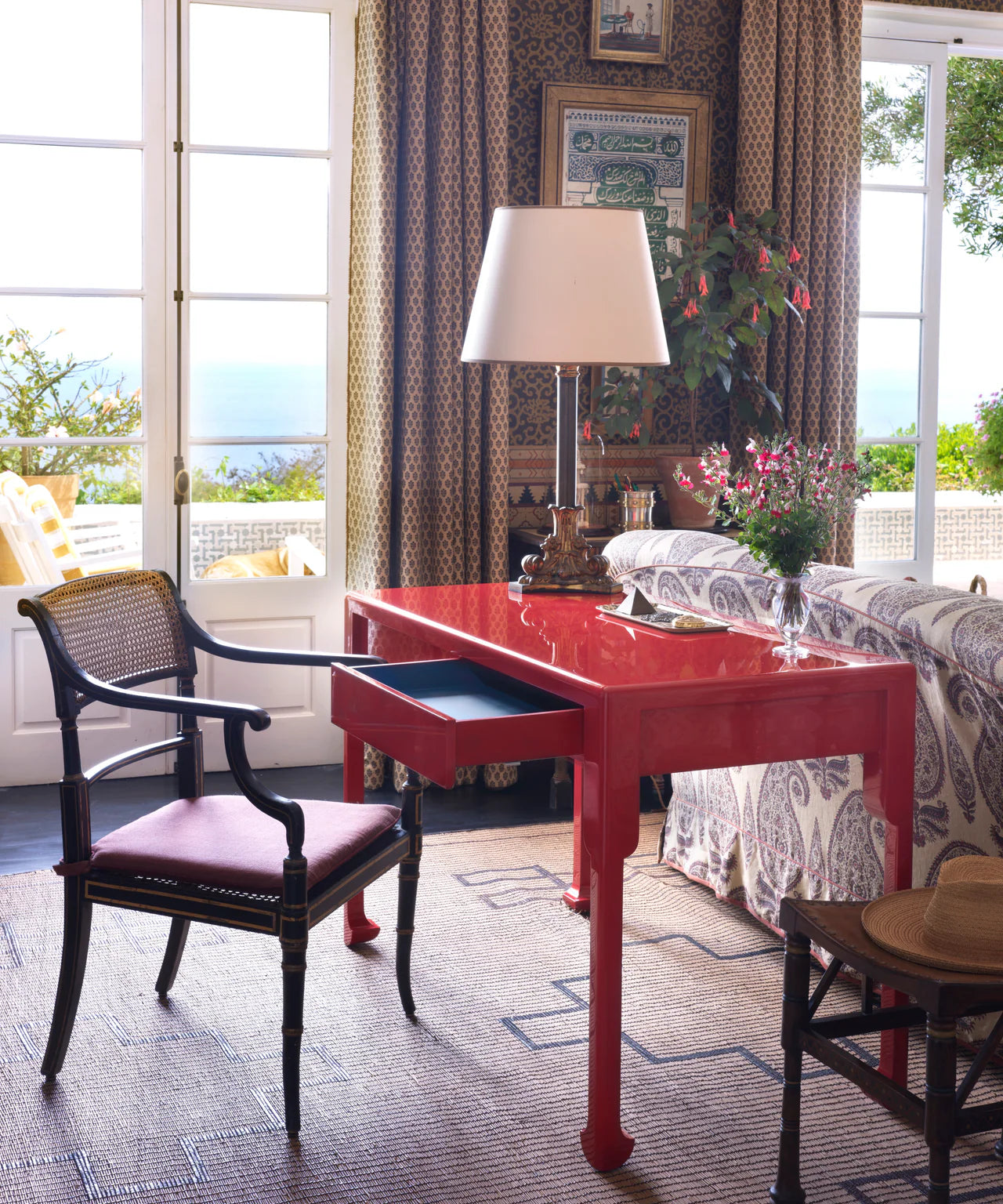 Gazebo Desk | Cinnabar/ Indigo Blue Drawer