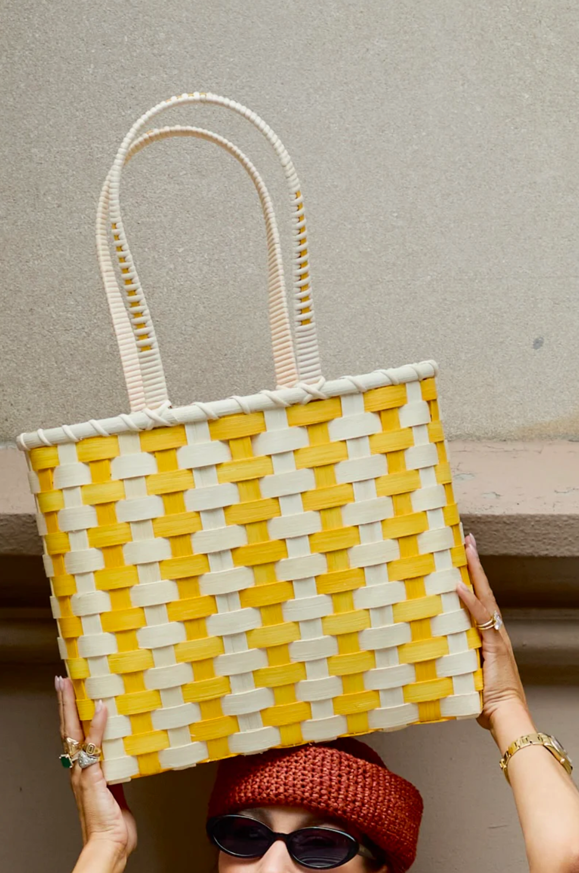 Retro-Striped Shoulder Basket