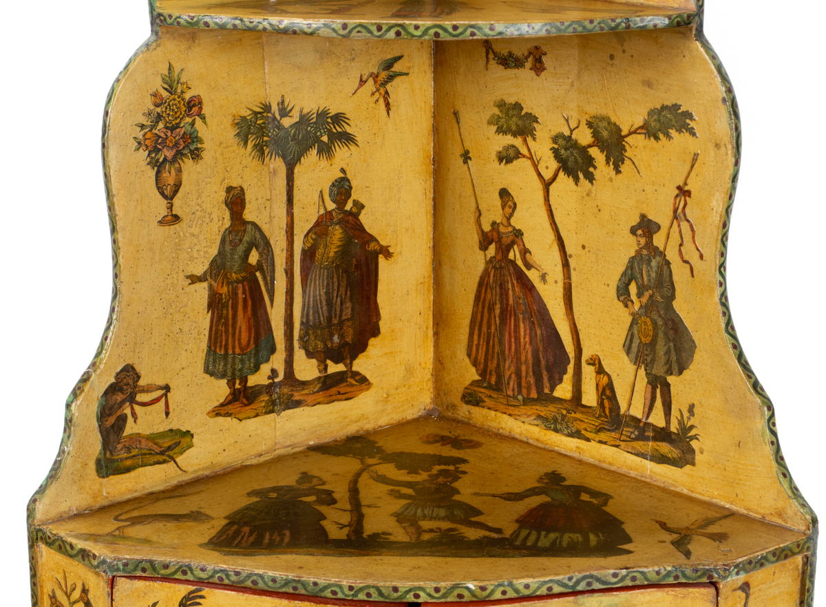 18th/19th C. Italian Hanging Corner Cabinets with Lacca Povera Decoration, Pair