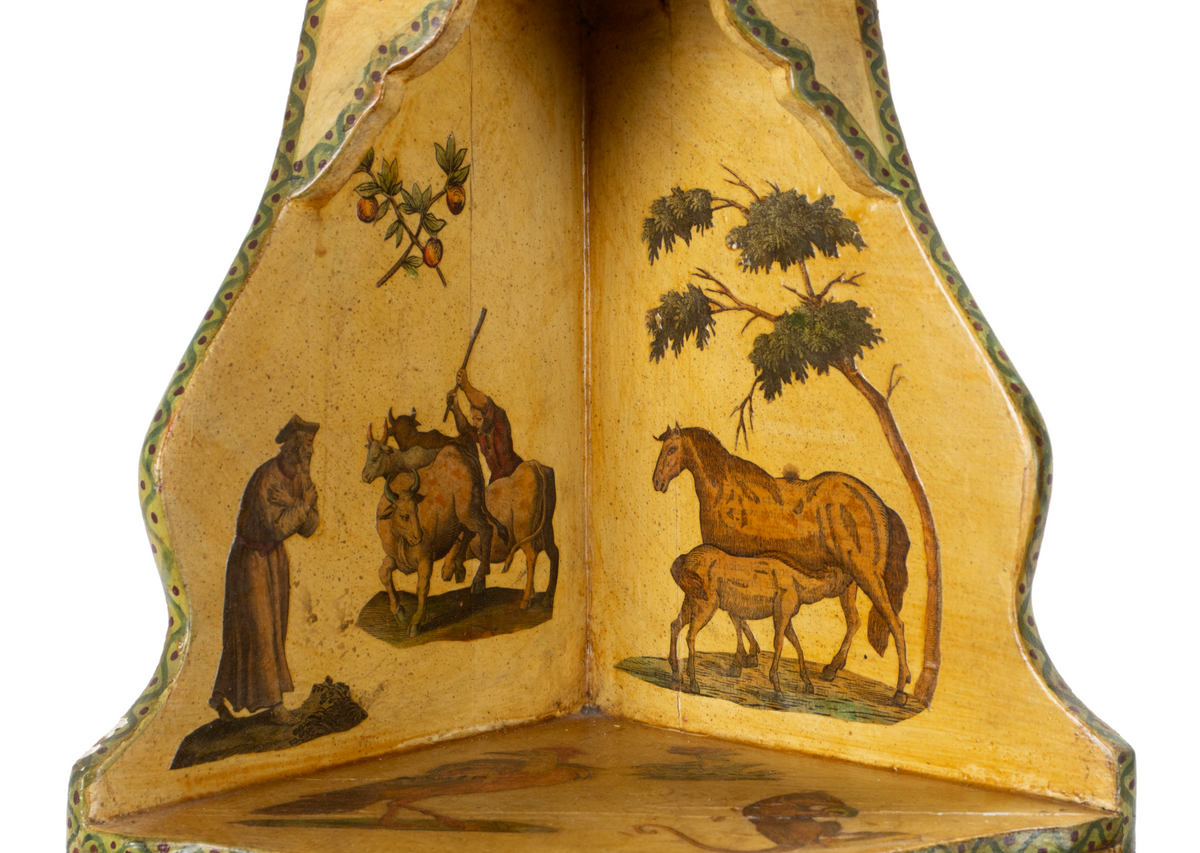 18th/19th C. Italian Hanging Corner Cabinets with Lacca Povera Decoration, Pair