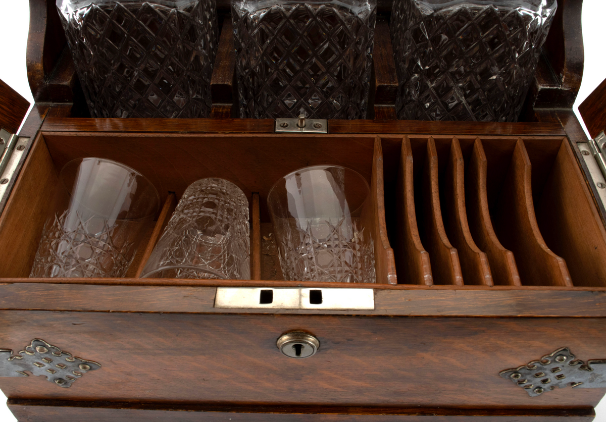 c. 1890 Oak Tabletop Bar Cabinet/Tantalus