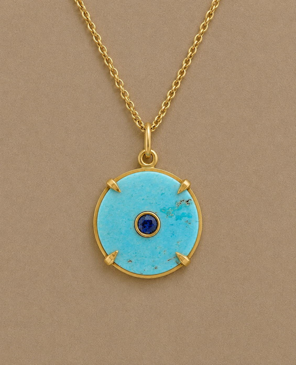 The Circle Pendant, Turquoise and Sapphire