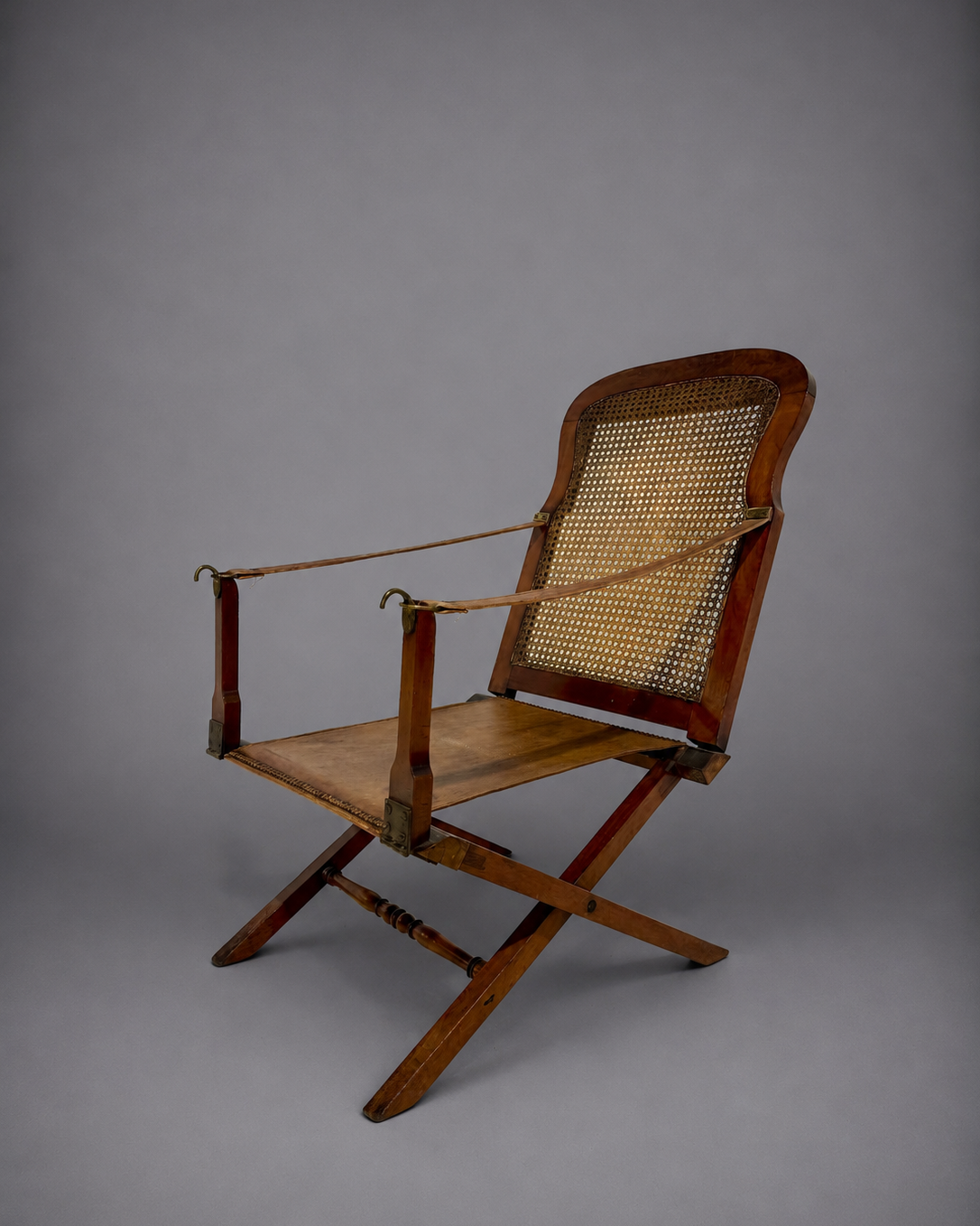 Antique English Folding Campaign Chair, 19th Century