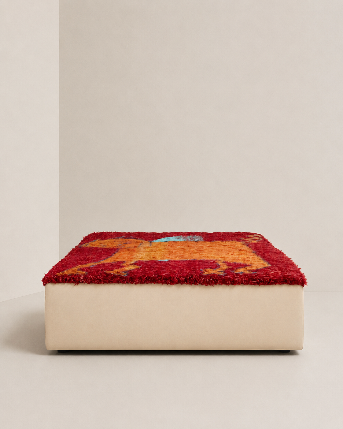 One-of-a-Kind Ottoman with Vintage Qashqai Gabbeh Rug from Iran