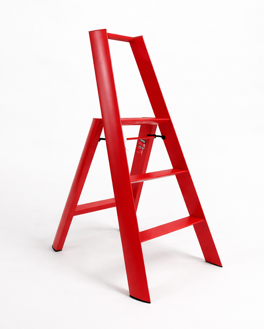 Lucano Wide 3-Step Ladder, Red