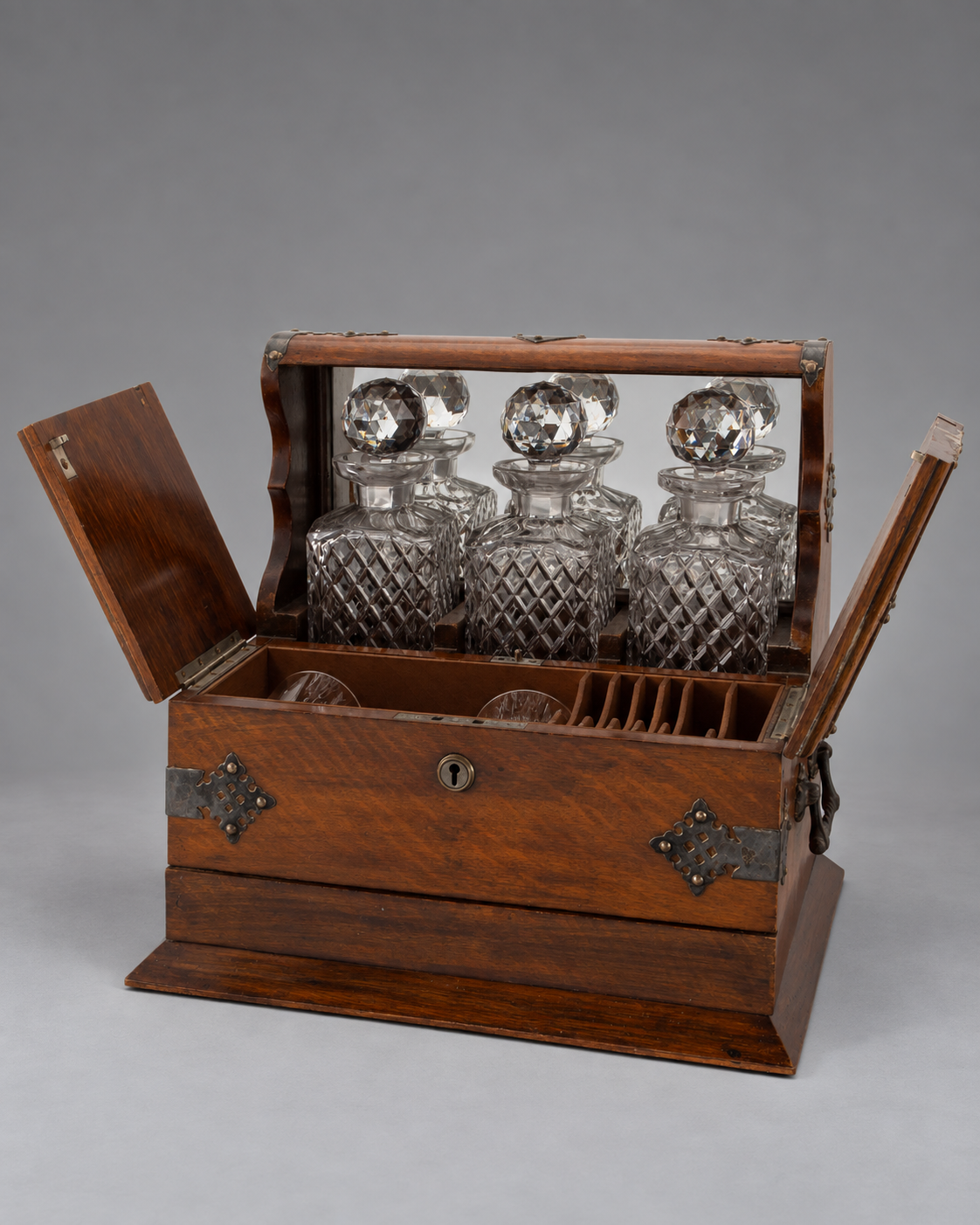 c. 1890 Oak Tabletop Bar Cabinet/Tantalus