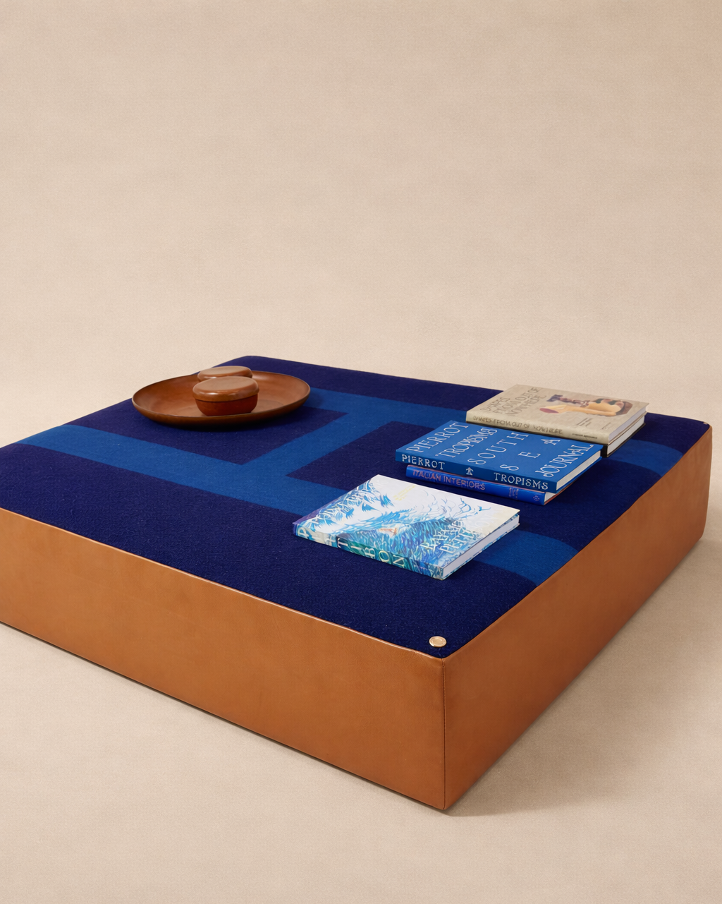 The Forsyth Ottoman in Hermès Blanket and Loro Piana Leather