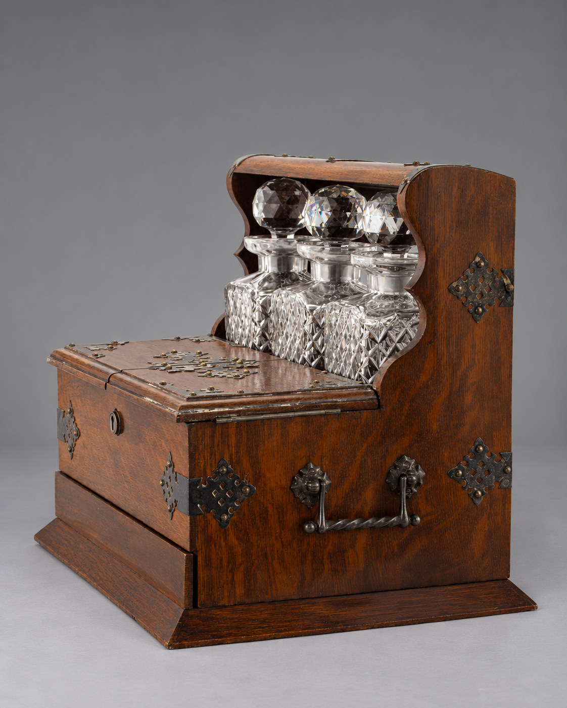 c. 1890 Oak Tabletop Bar Cabinet/Tantalus