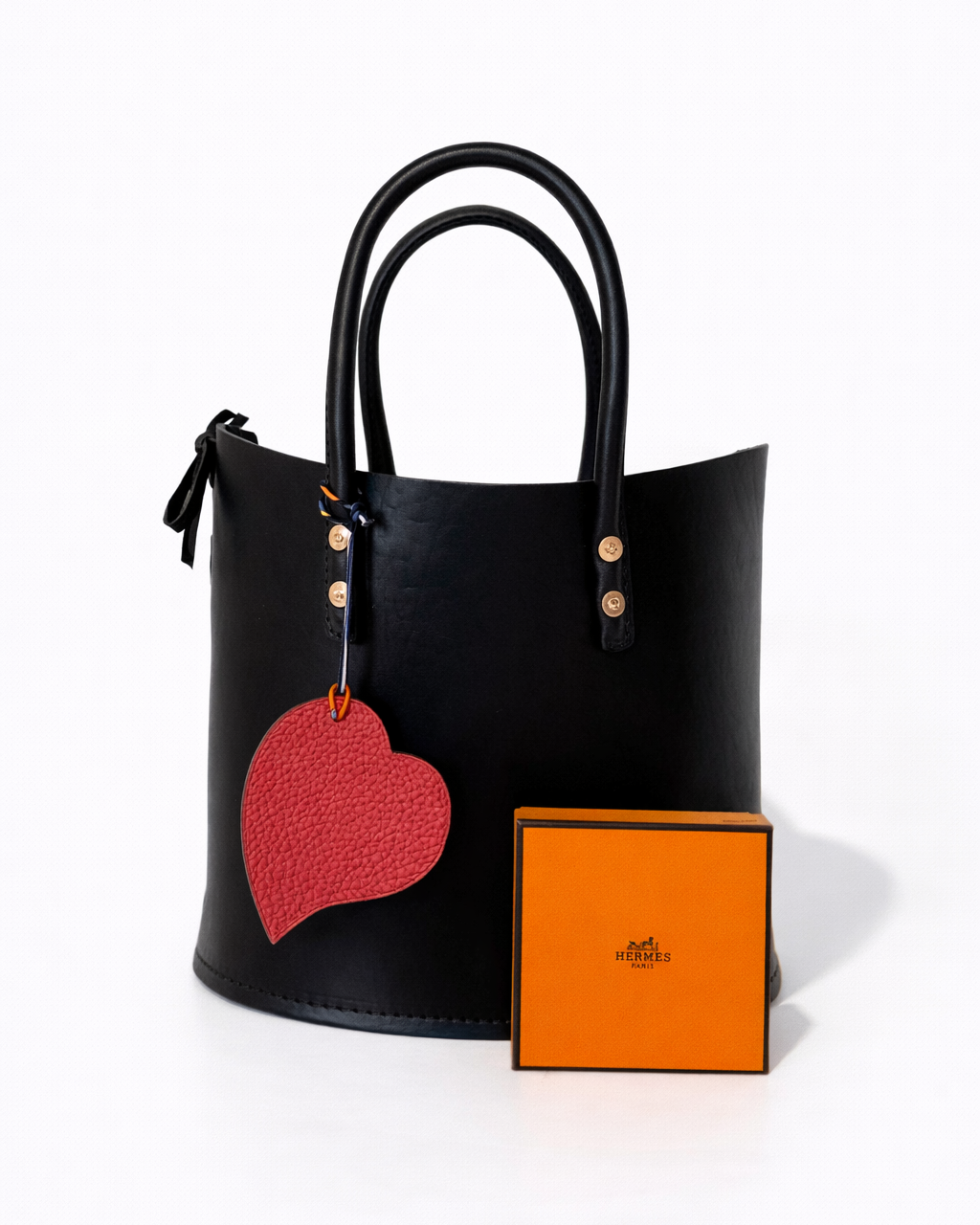 Canoe 10.5 Bag, Black, with Hermes Petit H Heart Bag Charm