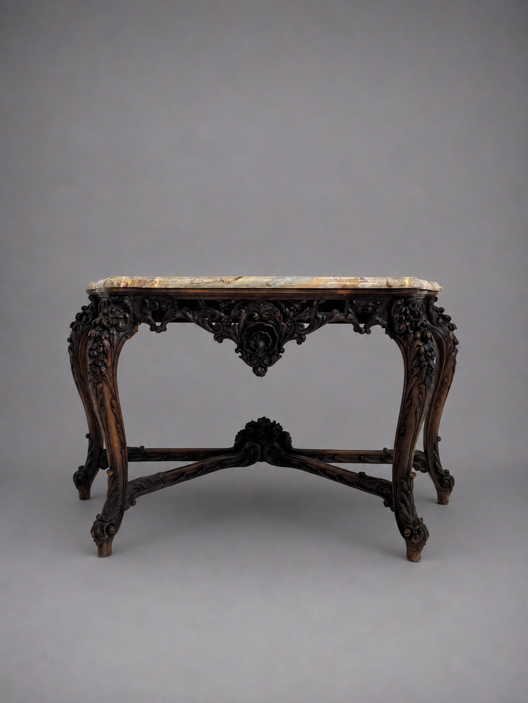 c. 1860s-1880s Italian Carved Walnut Table with Marble Top