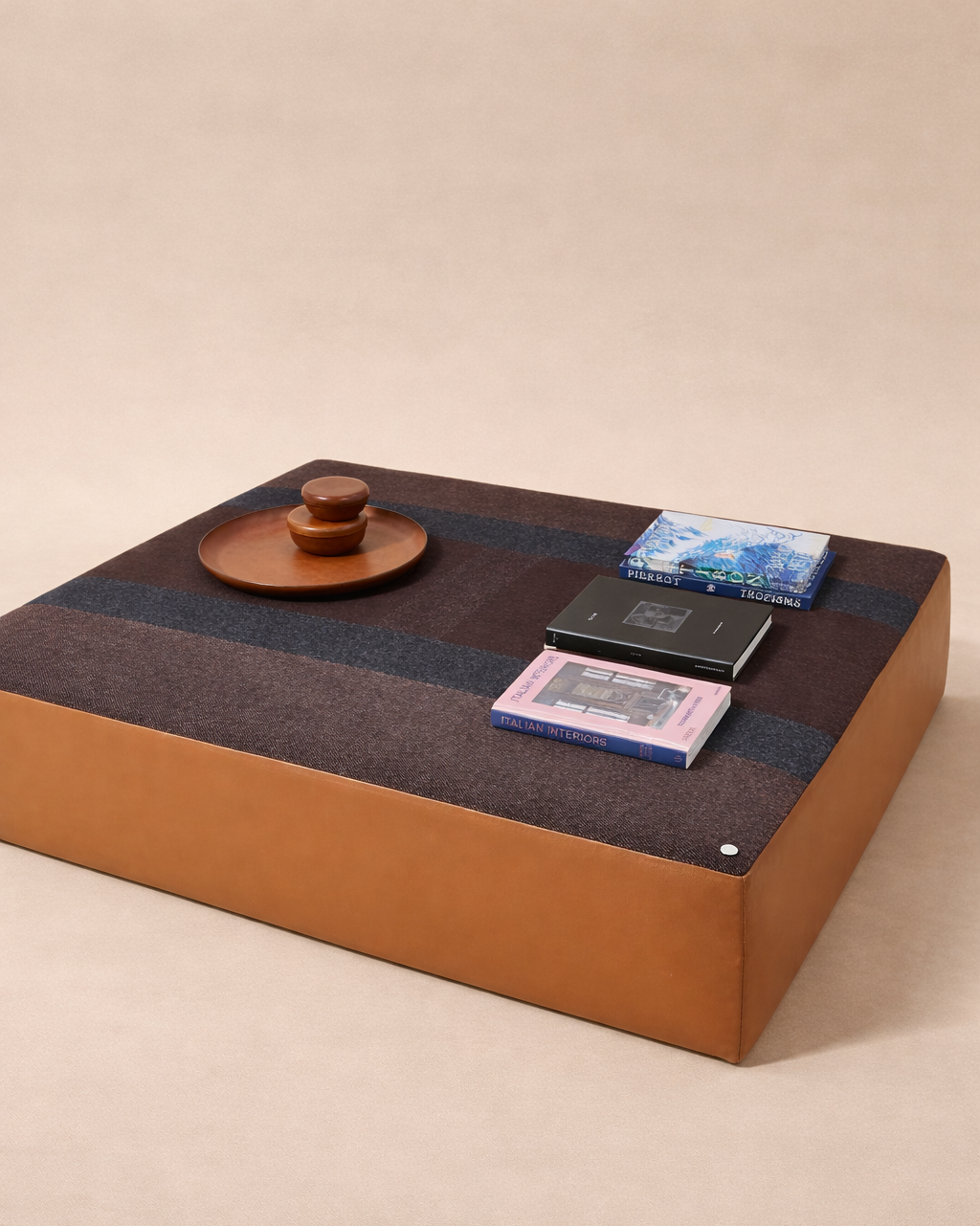 The Forsyth Ottoman in Hermès Blanket and Loro Piana Leather