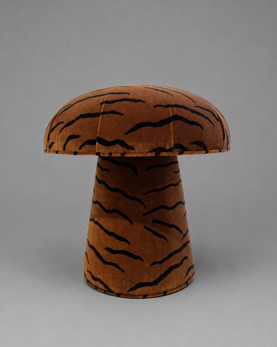 The Forsyth Mushroom Pouf in Dedar 'A Tiger In The Orangerie'