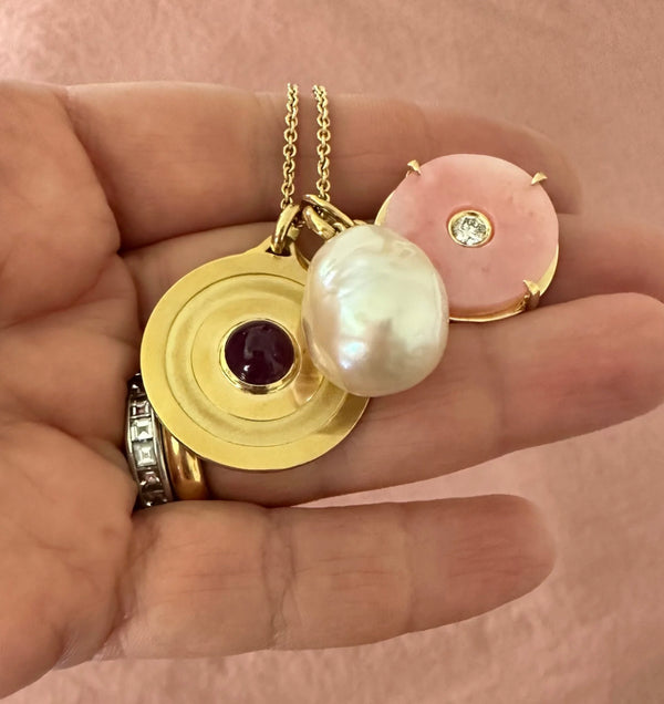 The Circle Pendant, Pink Opal and Diamond