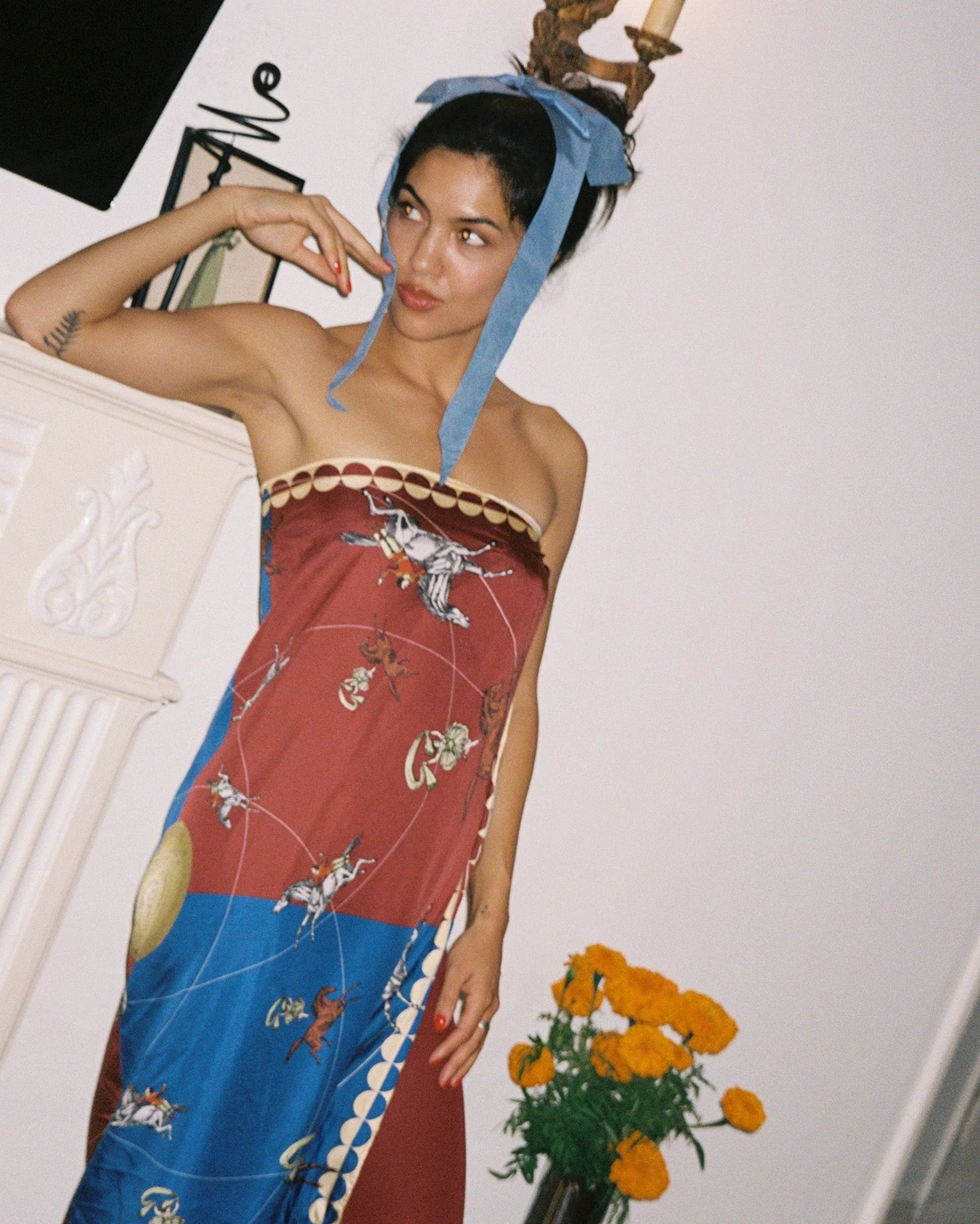 Carousel 90 Silk Twill Scarf in Claret Blue