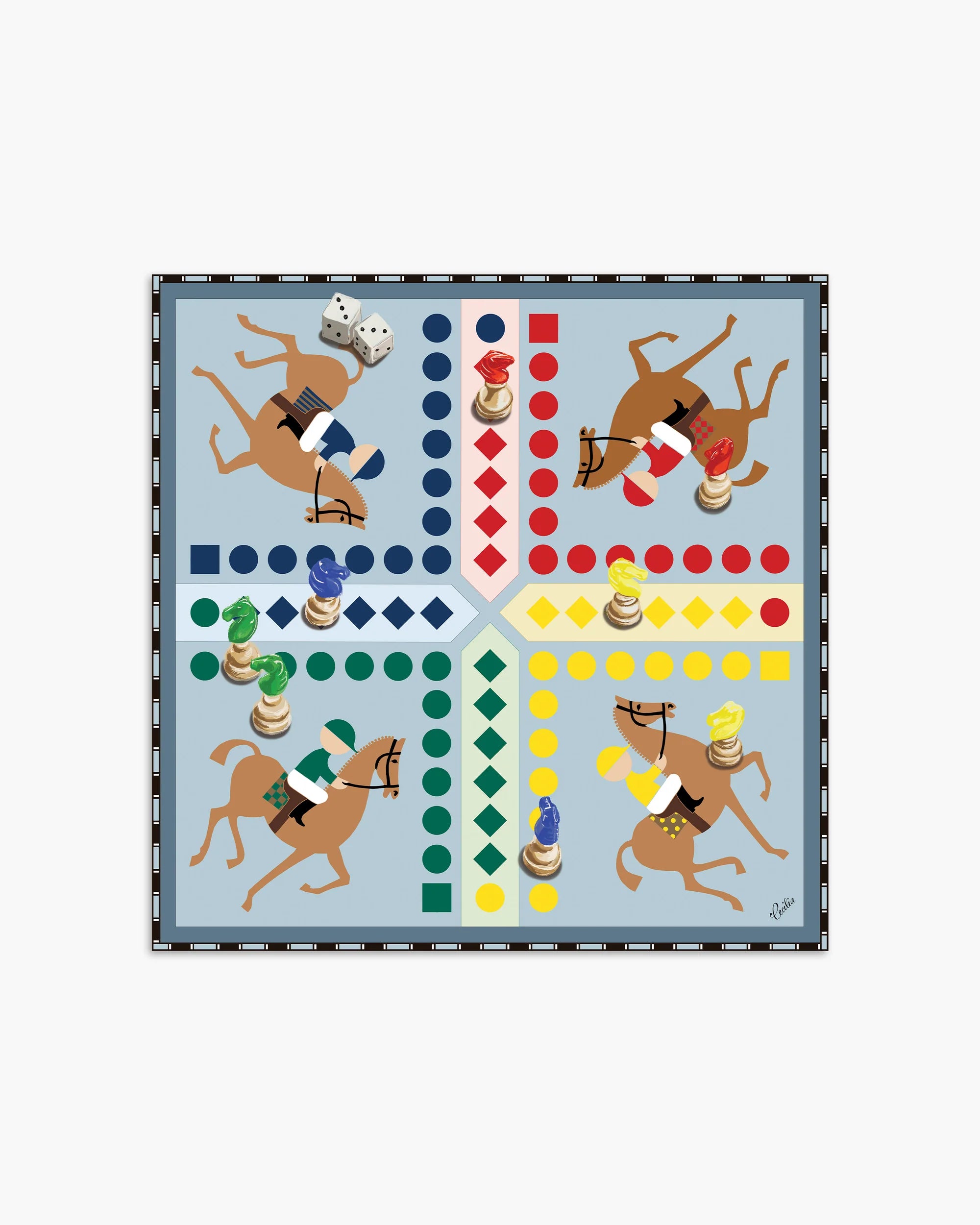Jeu Des Petits Chevaux 65 Silk Twill Scarf in Powder