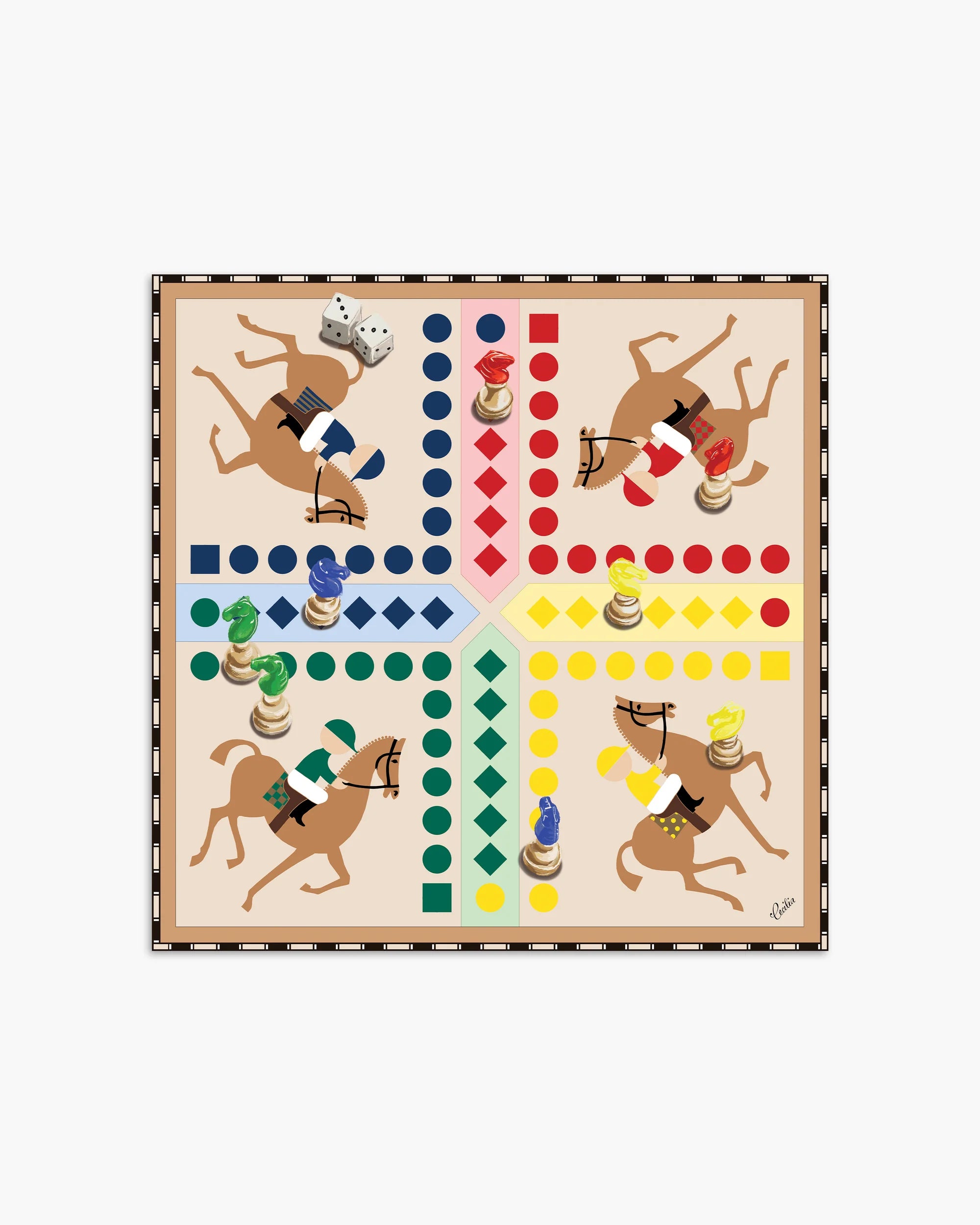 Jeu Des Petits Chevaux 65 Silk Twill Scarf in Sand