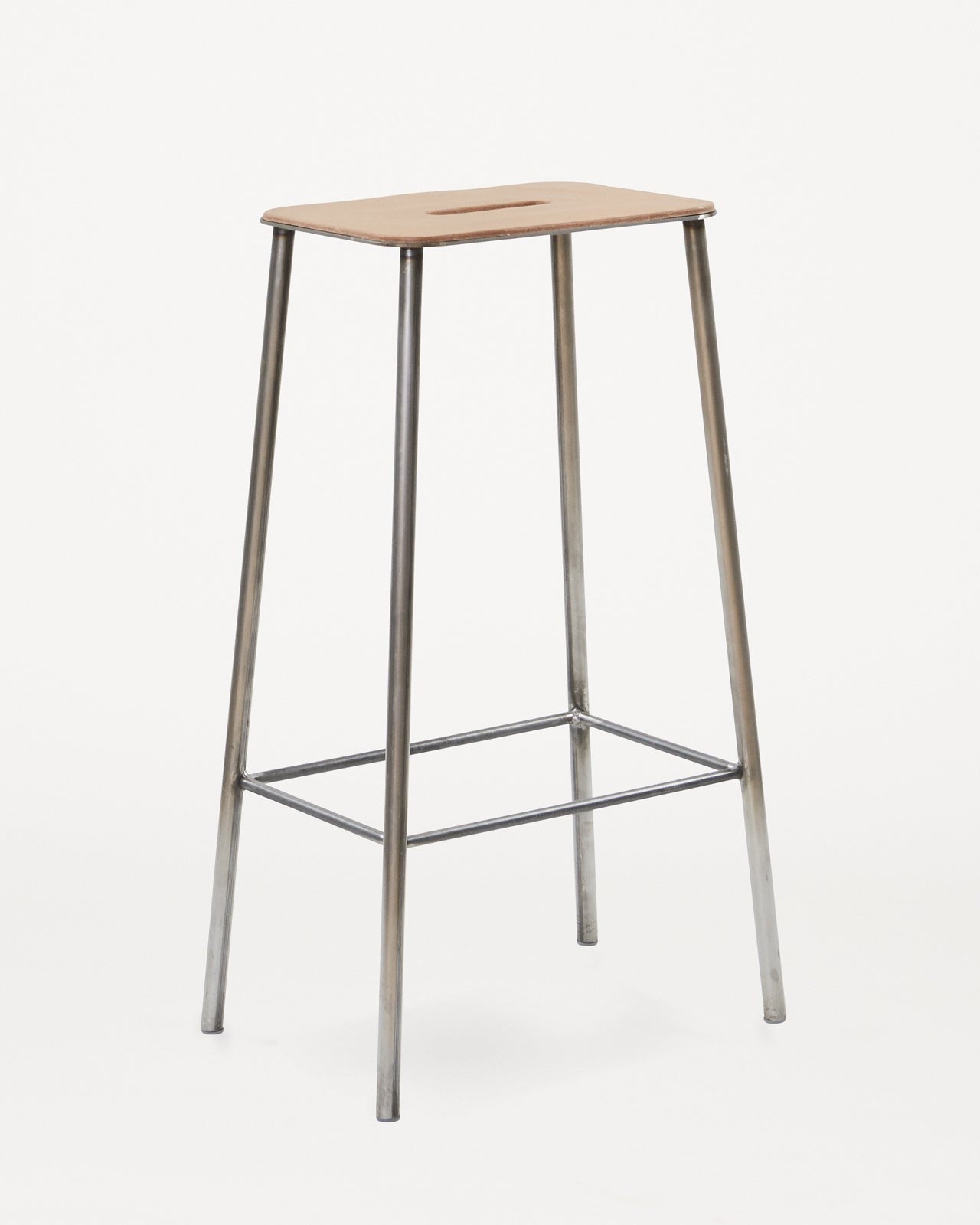 Adam Stool | Raw Steel and Natural Leather