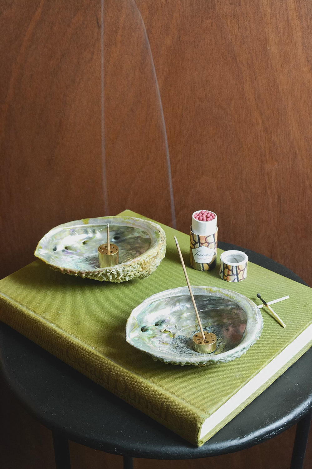 Load video: Abalone and Brass Incense Burner Gift Set